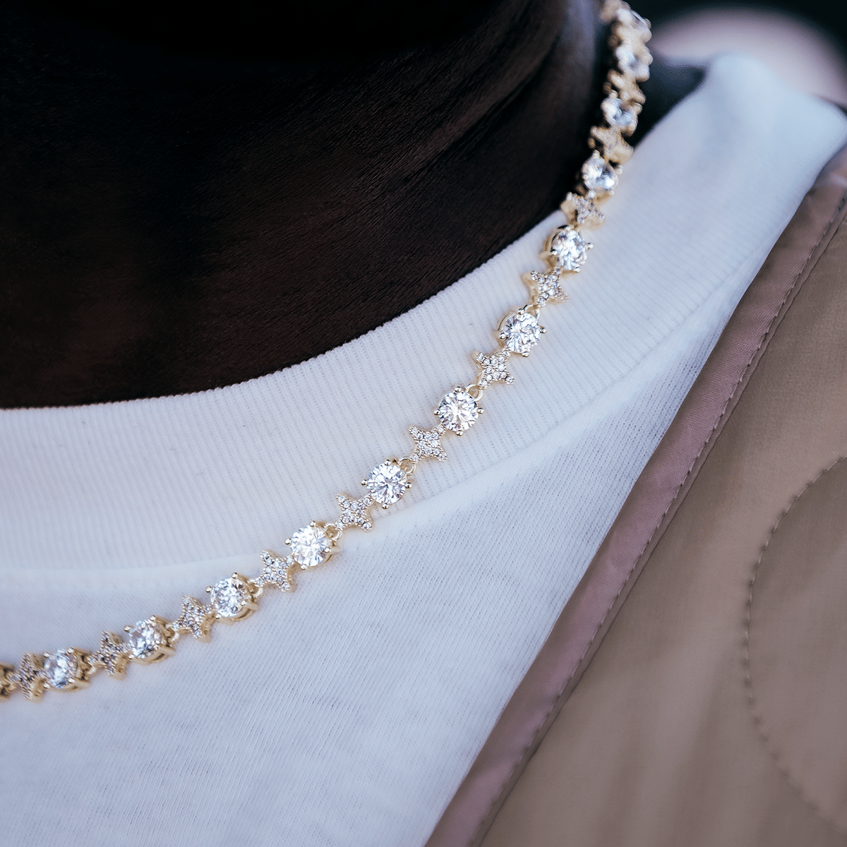 GLD Men Round Stone Star Tennis Chain