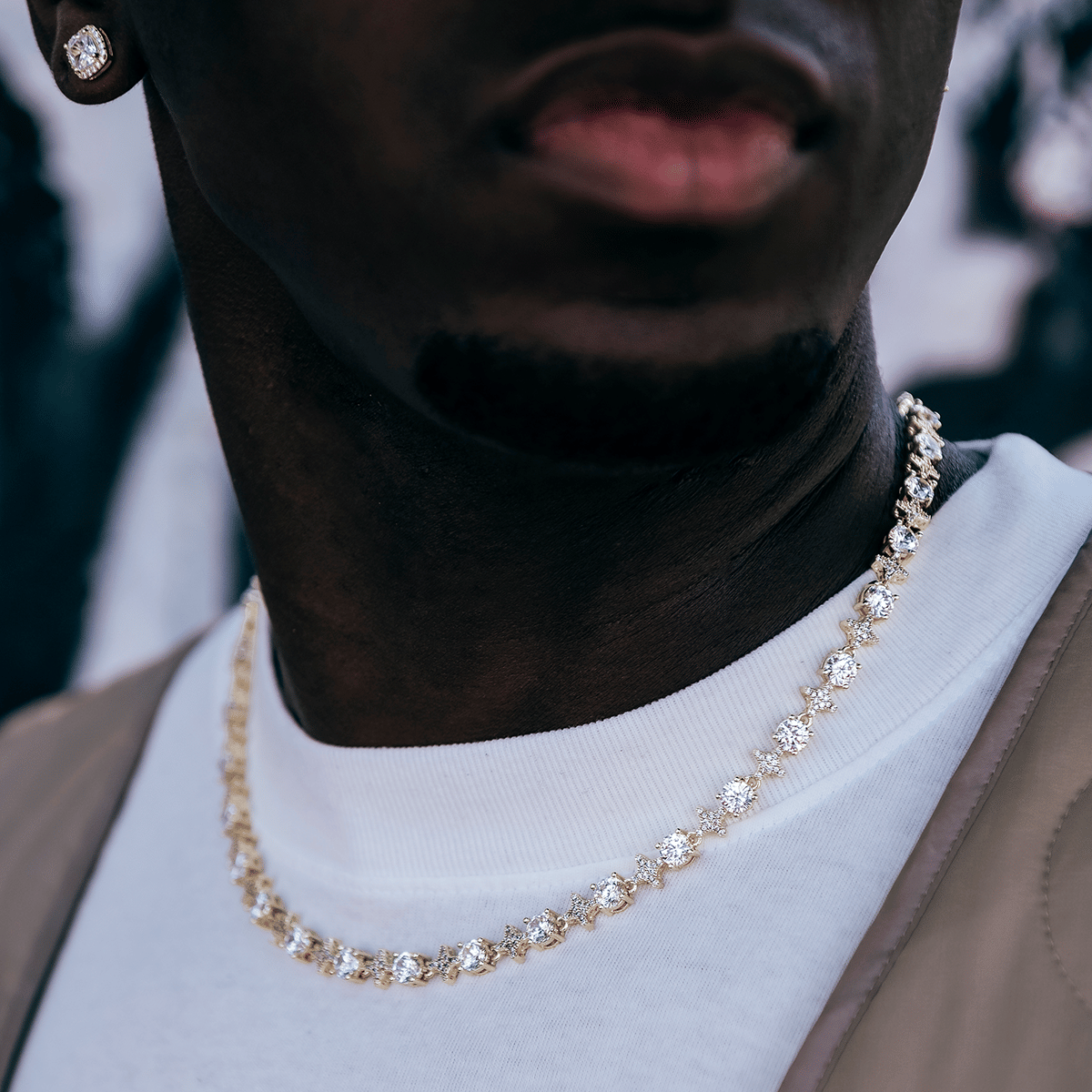 GLD Men Round Stone Star Tennis Chain