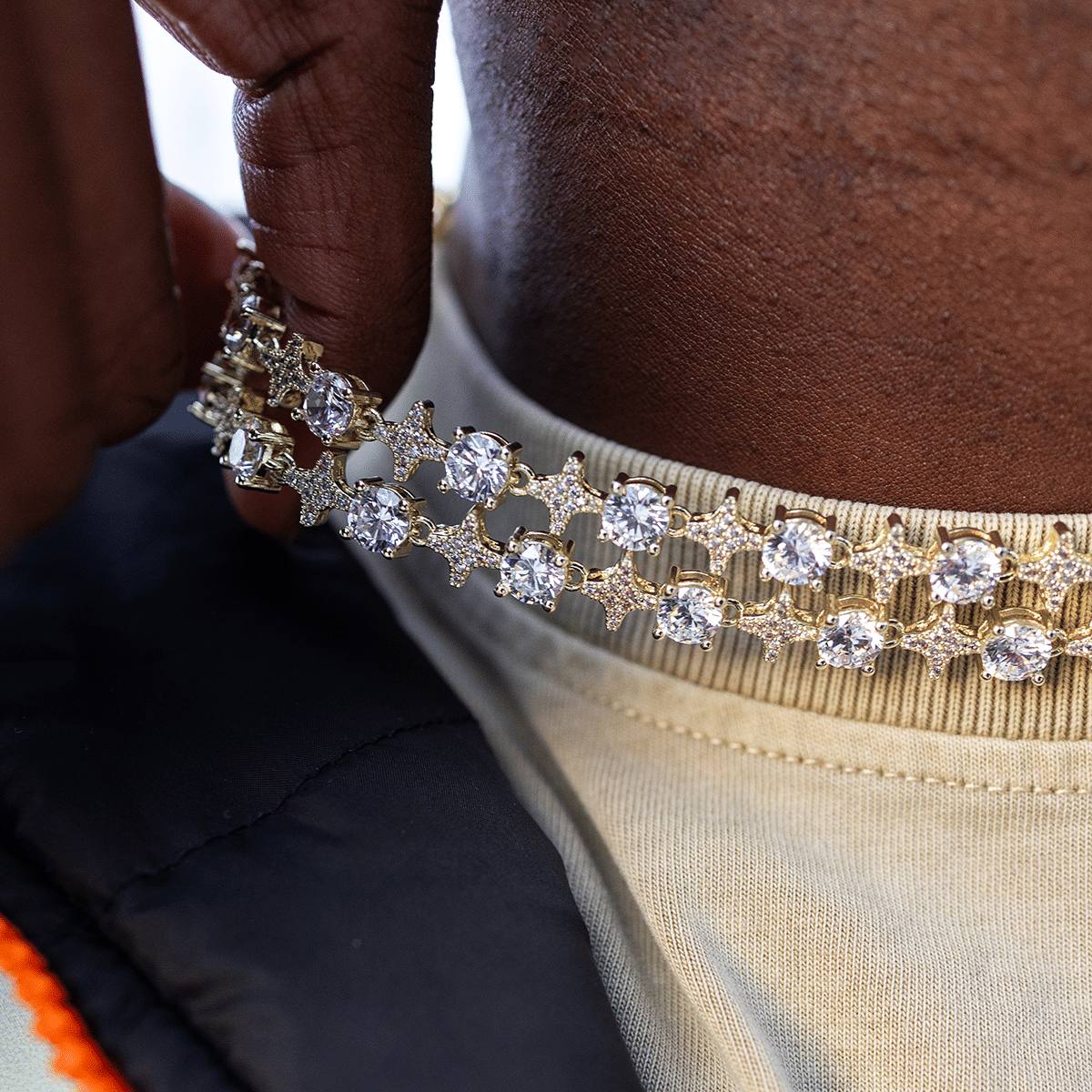 GLD Men Round Stone Star Tennis Chain