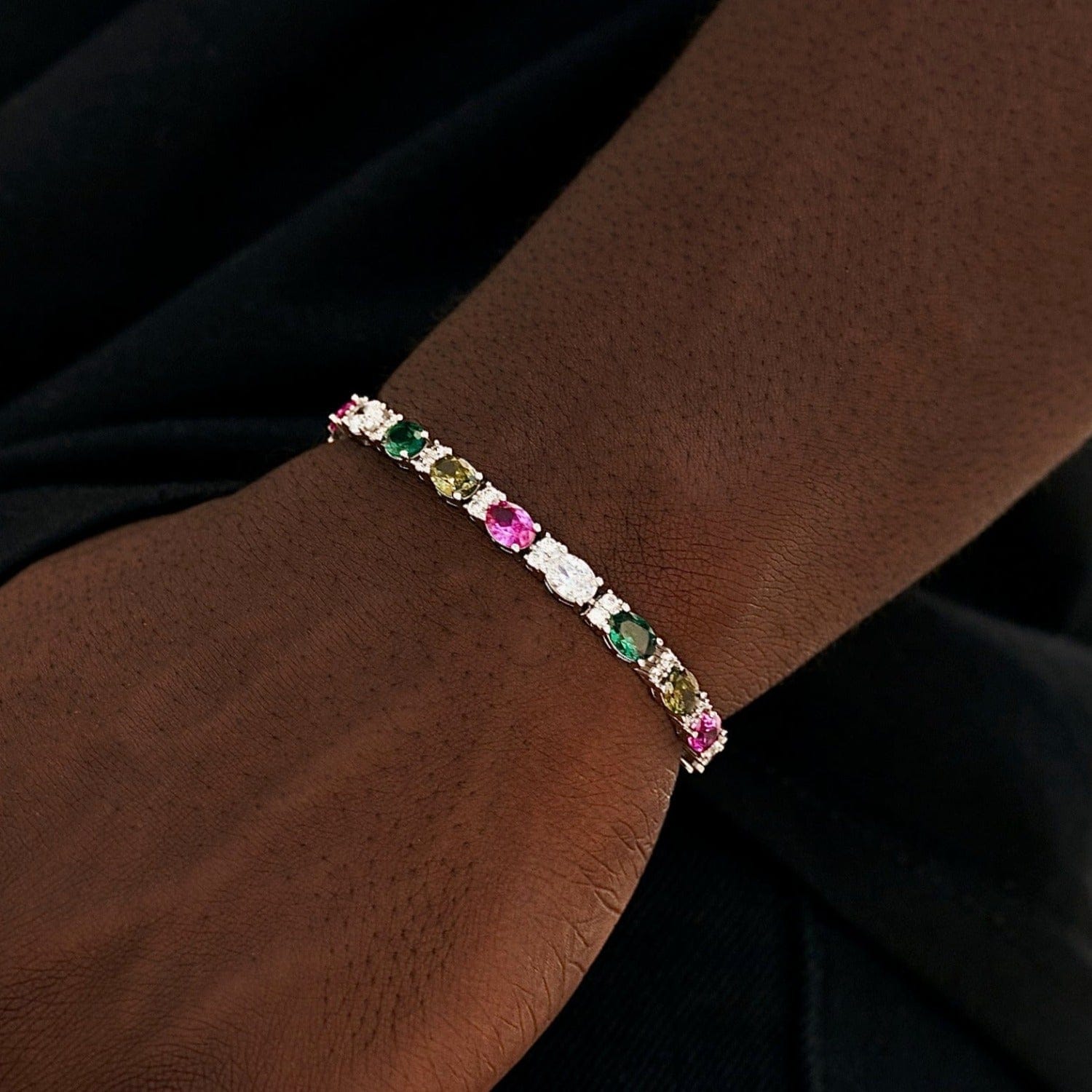 GLD Men Multicolor Mixed Oval Cut Tennis Bracelet - 5 mm