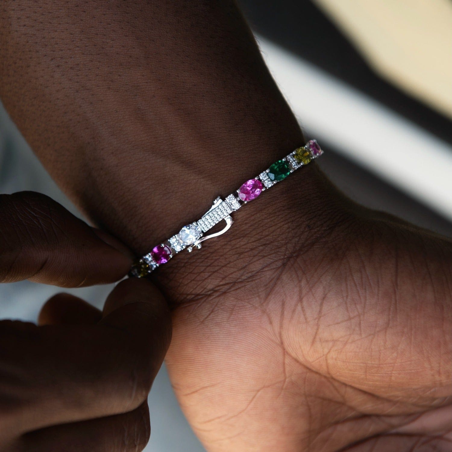 GLD Men Multicolor Mixed Oval Cut Tennis Bracelet - 5 mm