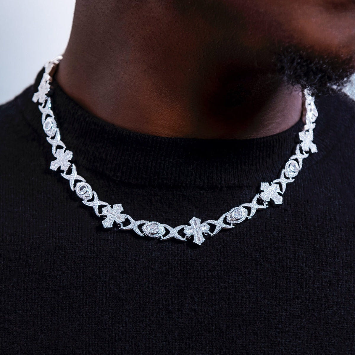 GLD Men Baguette Cross Evil Eye Chain