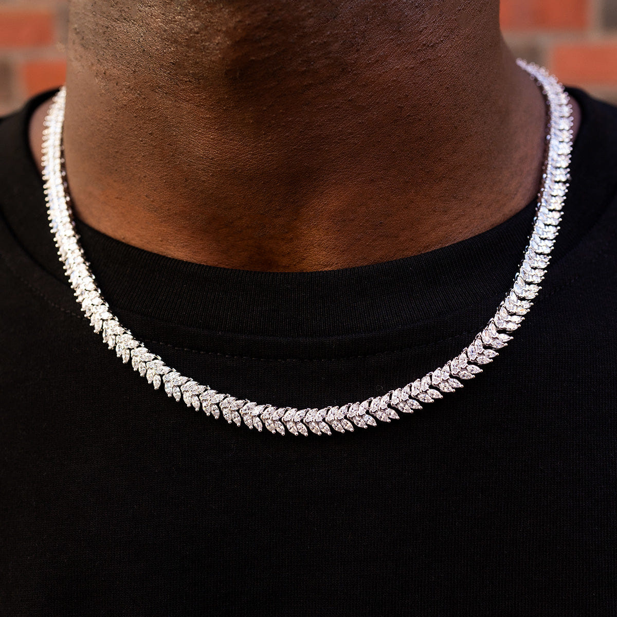 GLD Men Iced Herringbone Chain in White Gold