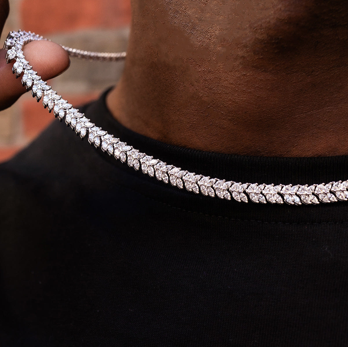 GLD Men Iced Herringbone Chain in White Gold