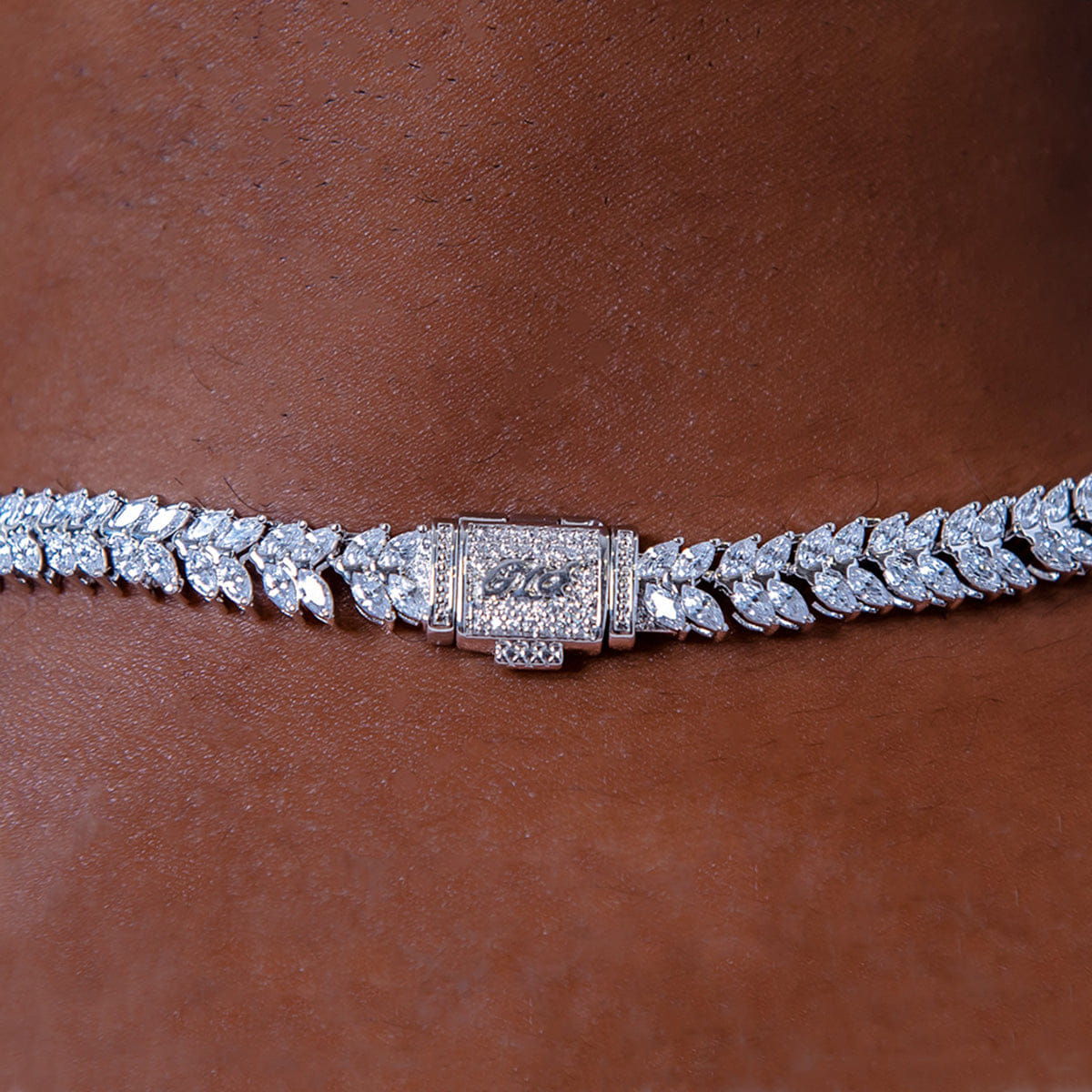 GLD Men Iced Herringbone Chain in White Gold