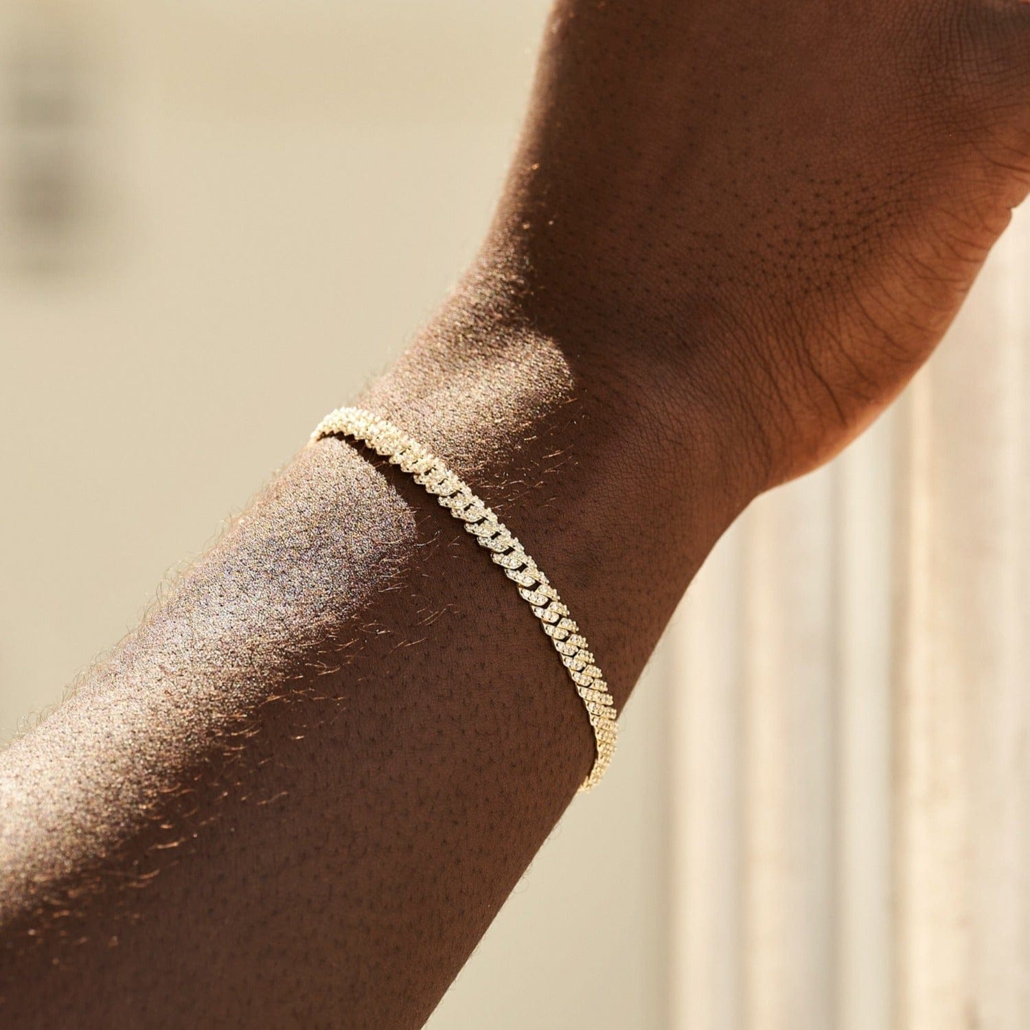 GLD Men Micro Diamond Prong Cuban Bracelet in Yellow Gold - 6 mm