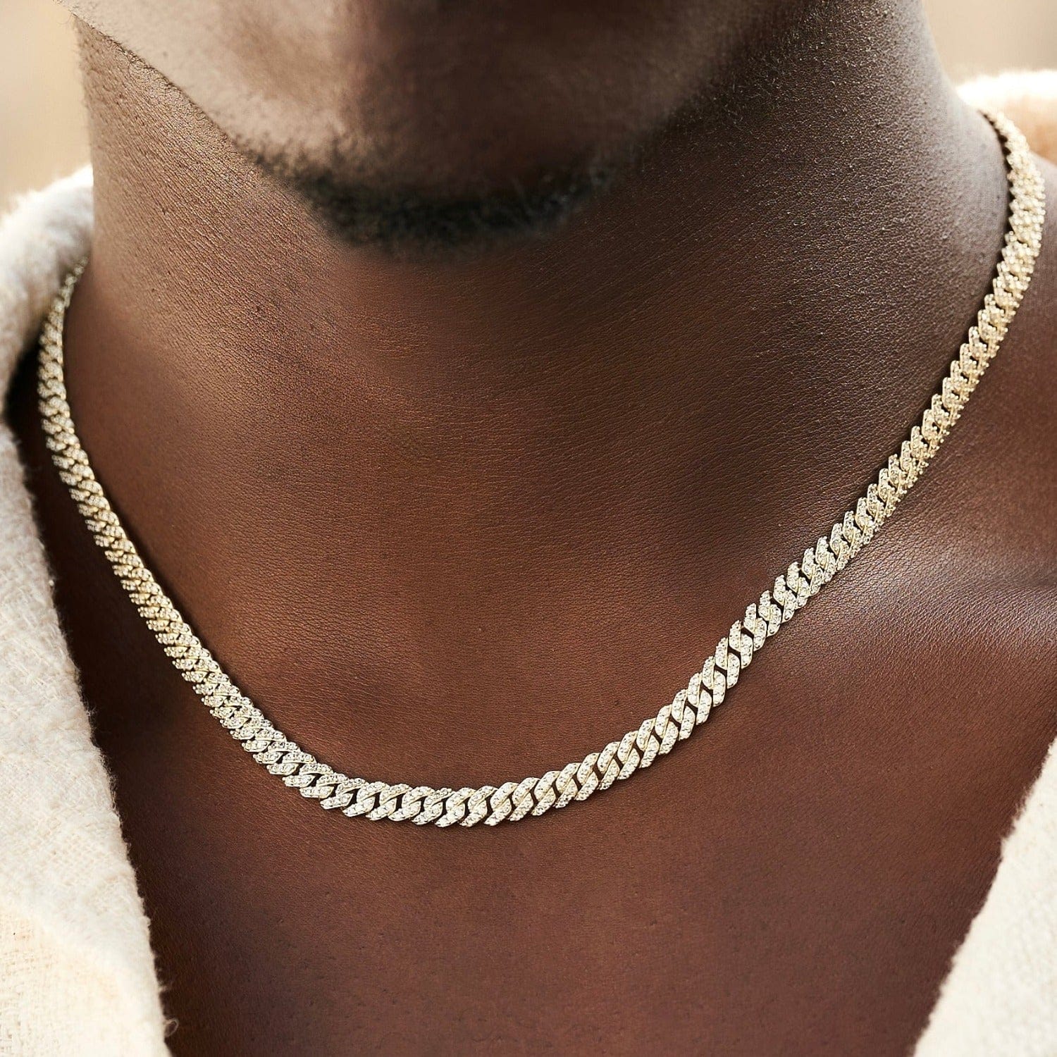 GLD Men Micro Diamond Prong Cuban Necklace in Yellow Gold - 6 mm
