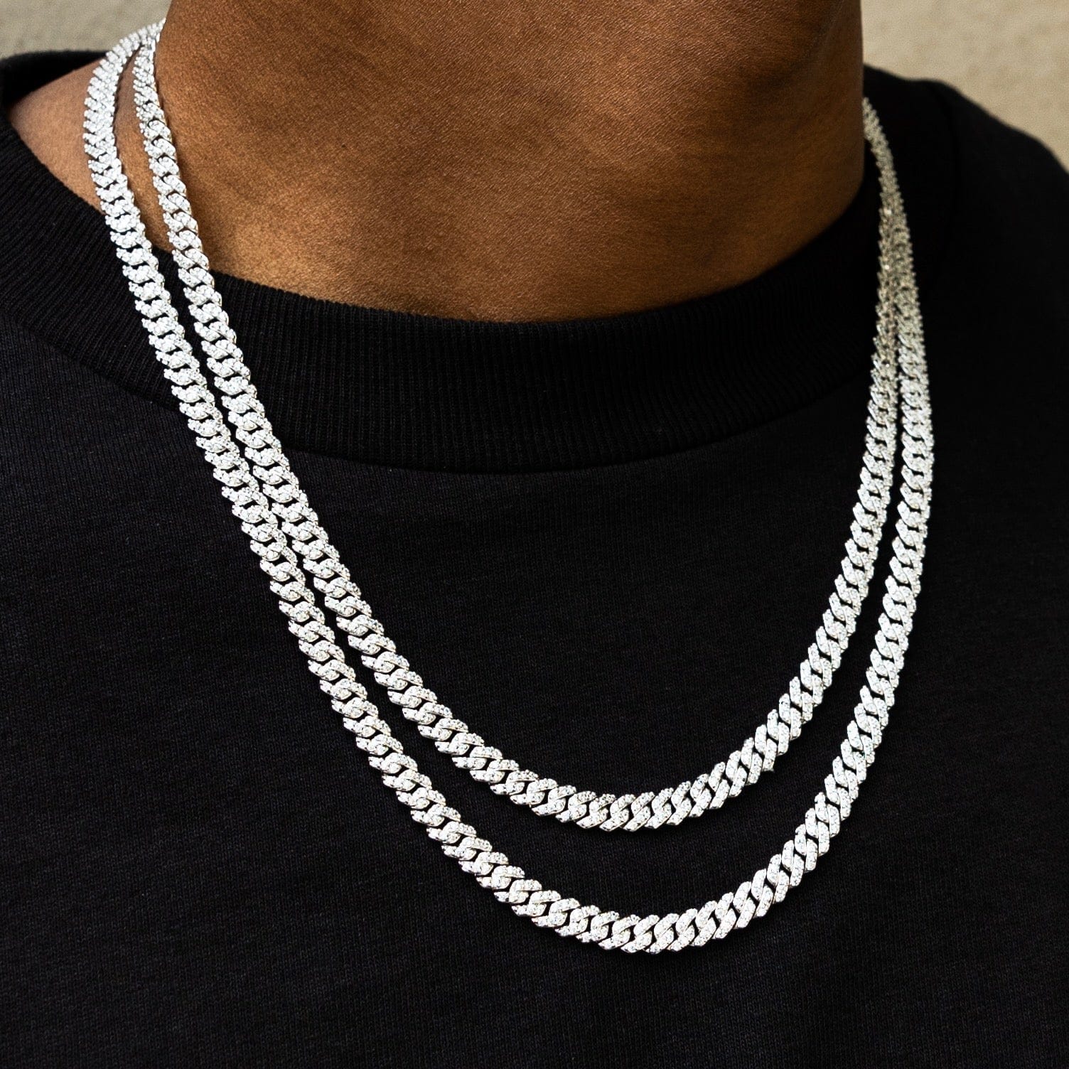 GLD Men Micro Diamond Prong Cuban Necklace in White Gold - 6 mm
