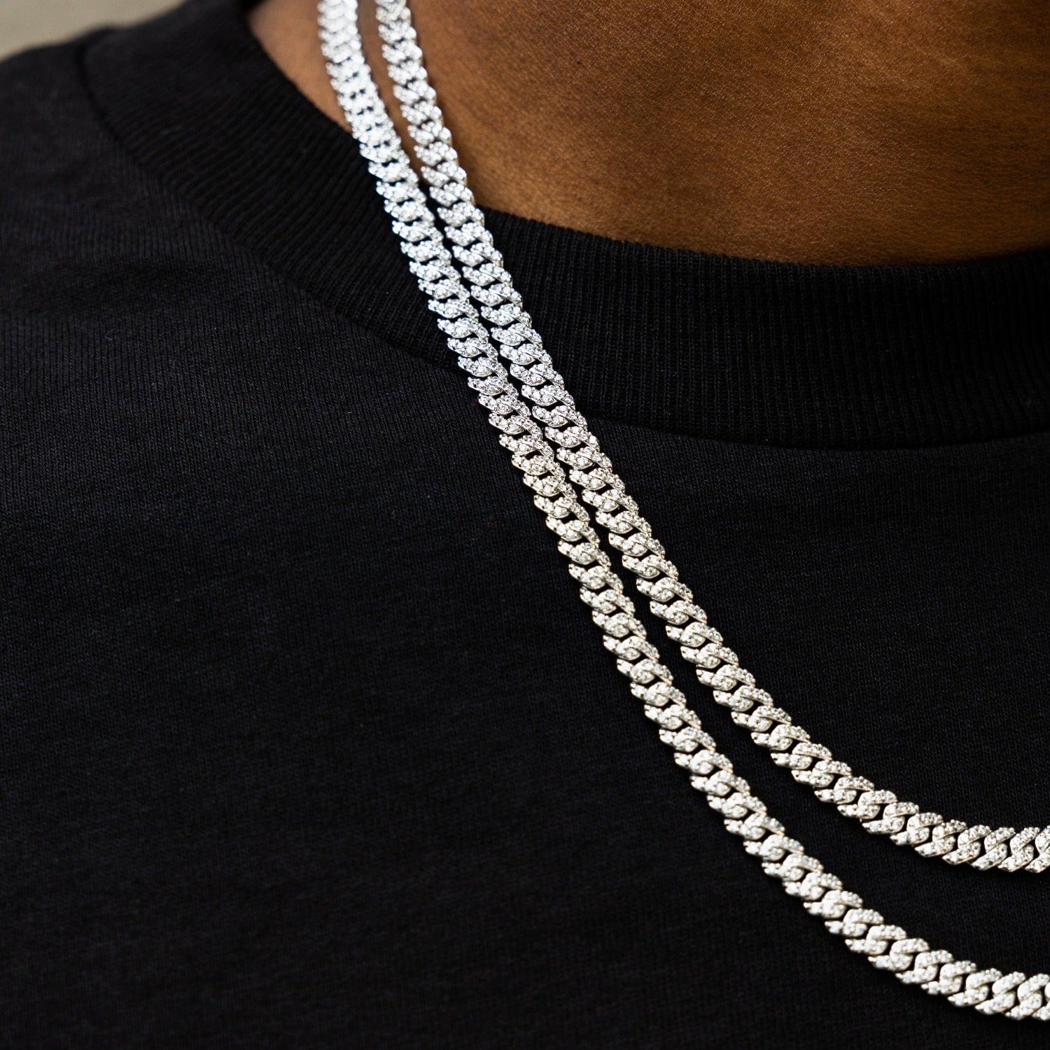 GLD Men Micro Diamond Prong Cuban Necklace in White Gold - 6 mm