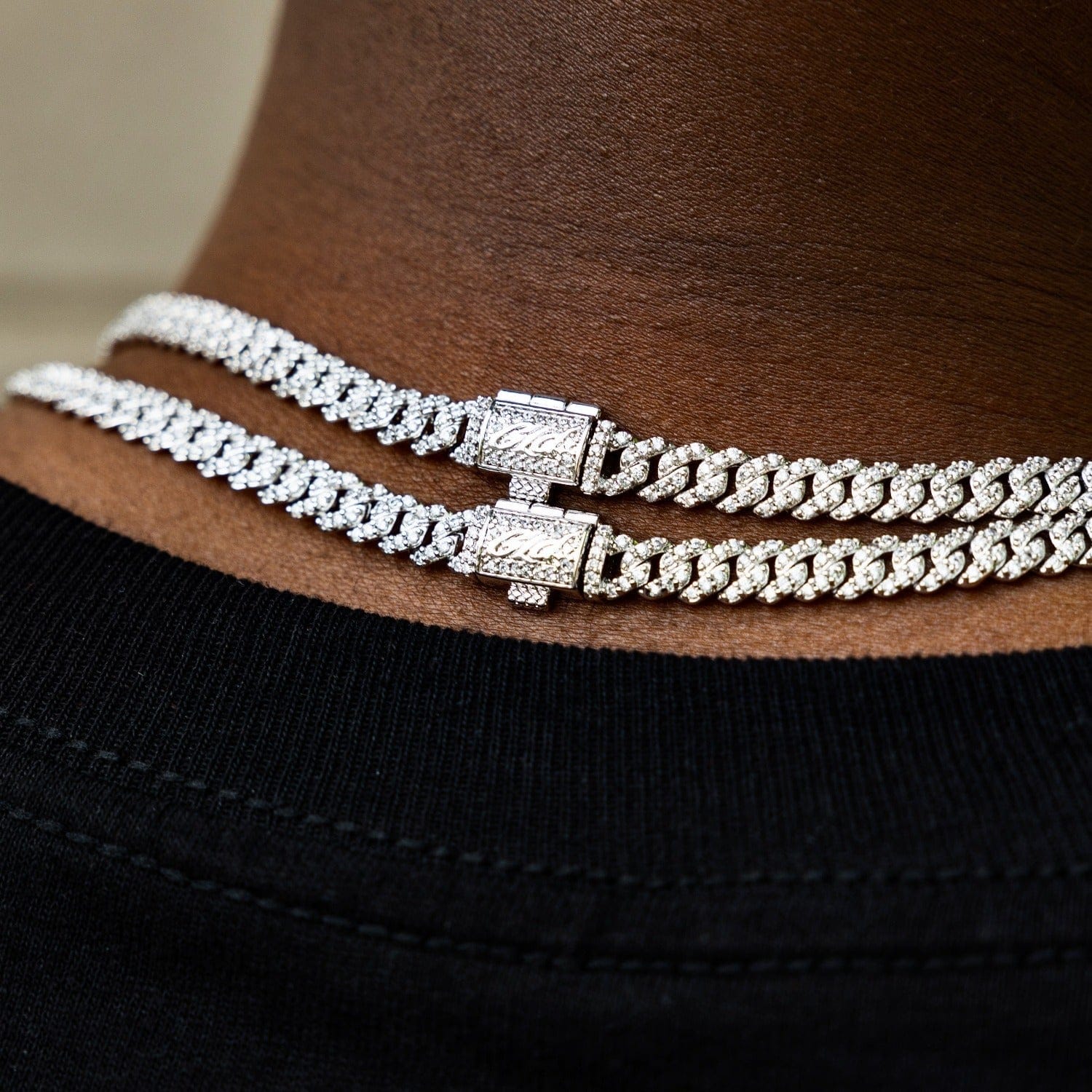 GLD Men Micro Diamond Prong Cuban Necklace in White Gold - 6 mm