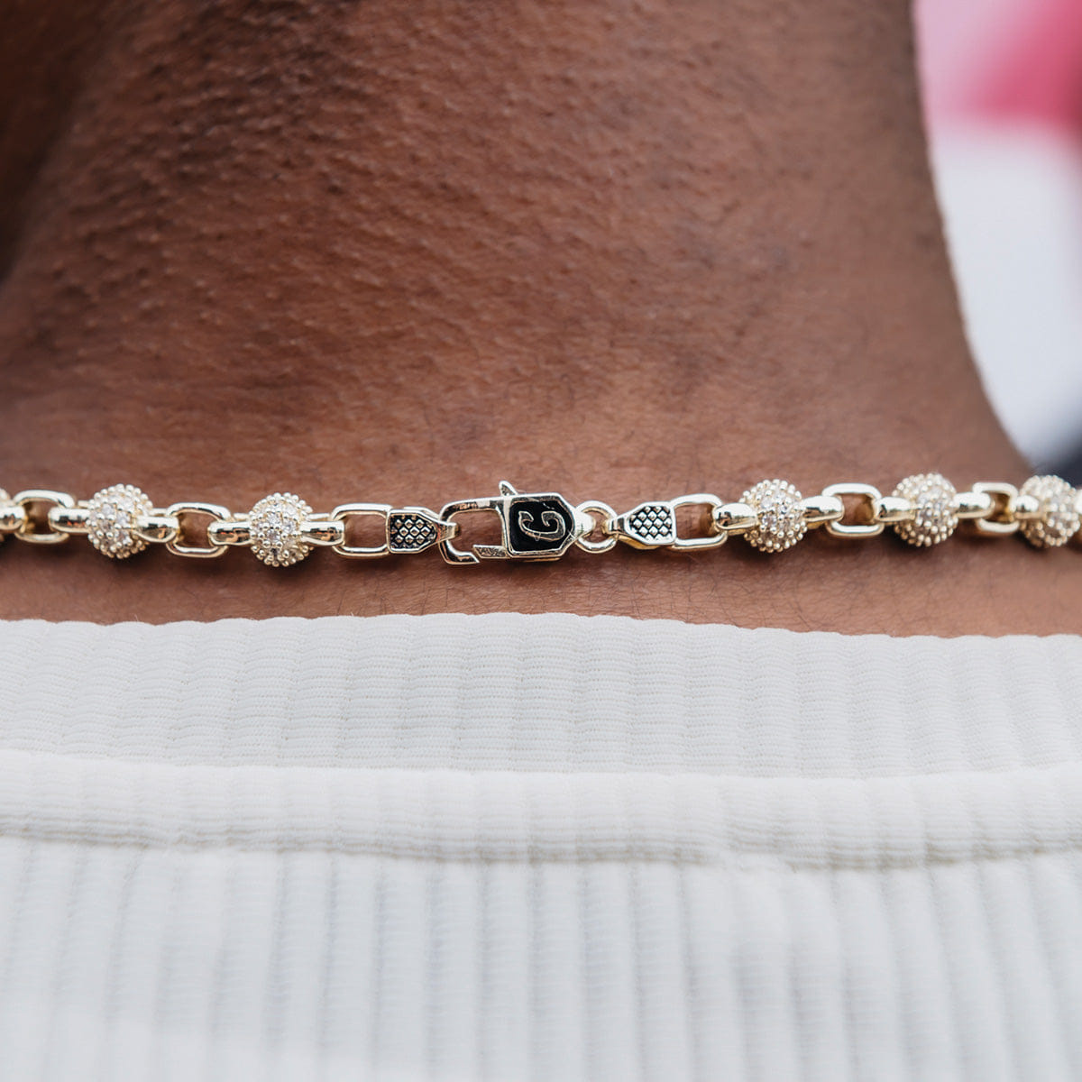 GLD Men Iced Ball Box Link Chain in Yellow Gold