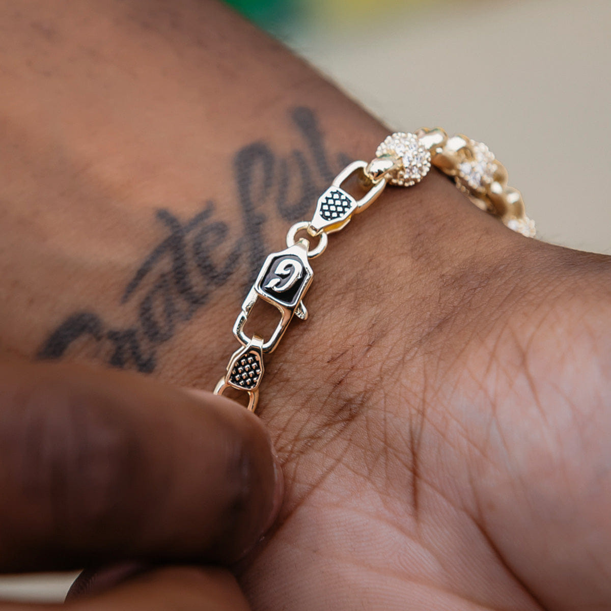 GLD Men Iced Ball Box Link Bracelet in Yellow Gold