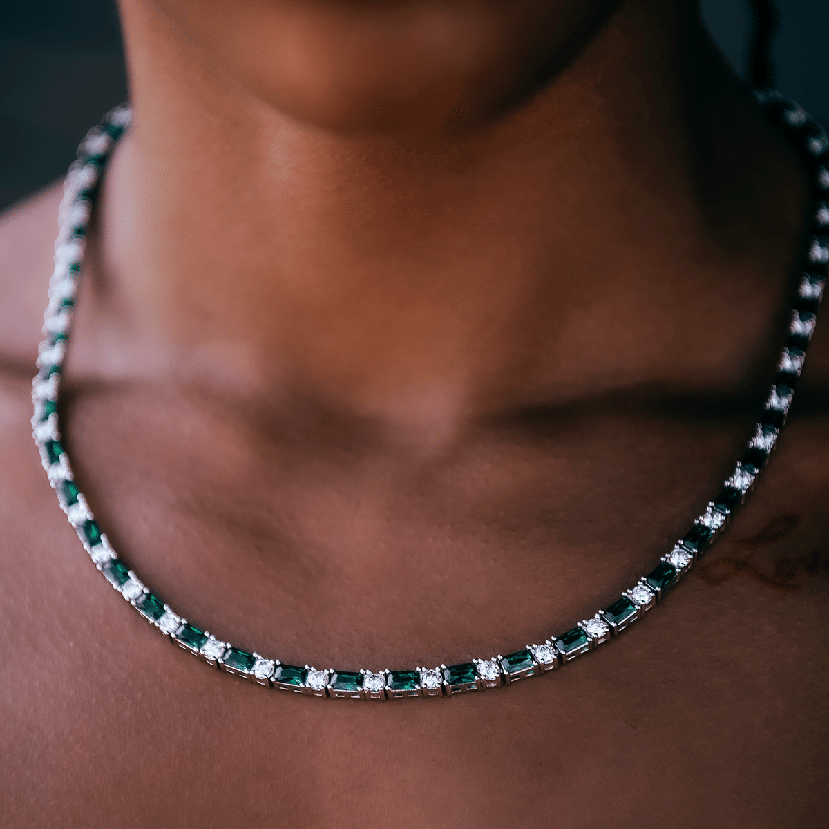 GLD Women Emerald Baguette Tennis Necklace