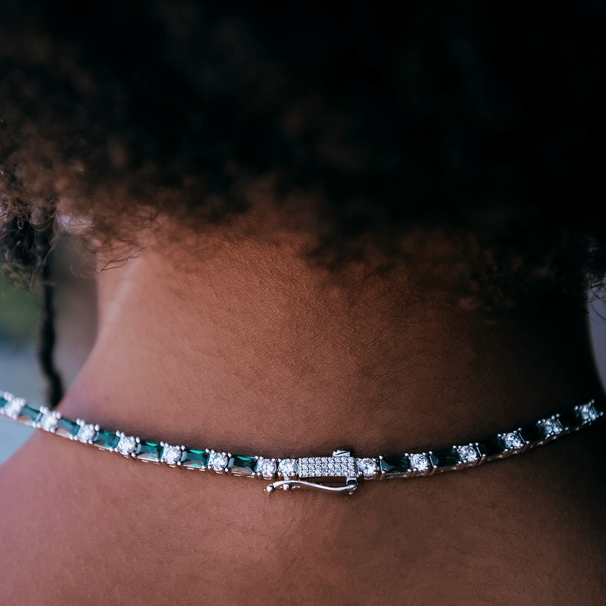 GLD Women Emerald Baguette Tennis Necklace