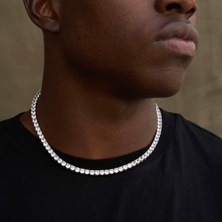GLD Men Diamond Tennis Necklace in White Gold - 5 mm