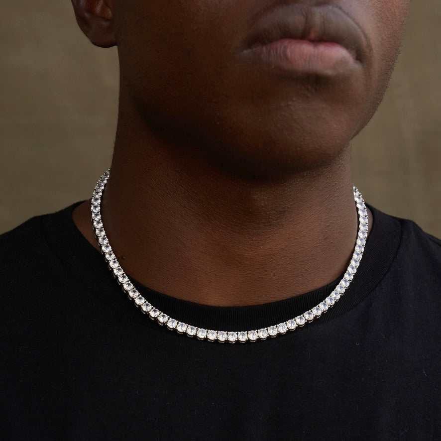 GLD Men Diamond Tennis Necklace in White Gold - 5 mm