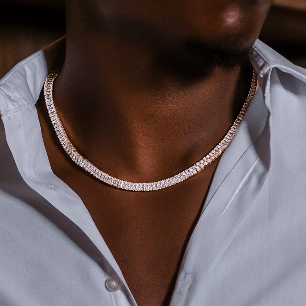 GLD Men Diamond Baguette Tennis Chain in Yellow Gold - 6 mm