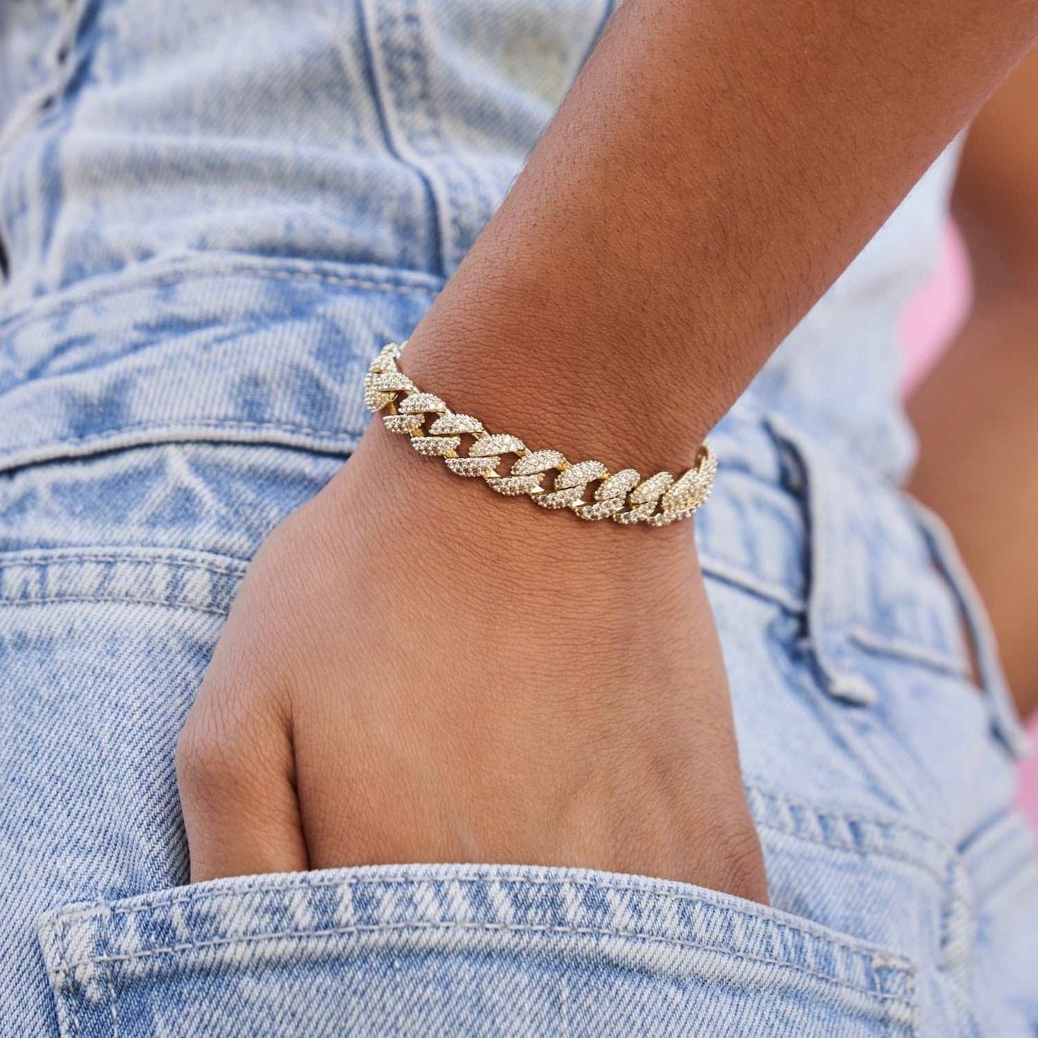 GLD Women Diamond Cuban Bracelet in Yellow Gold - 8.5 mm