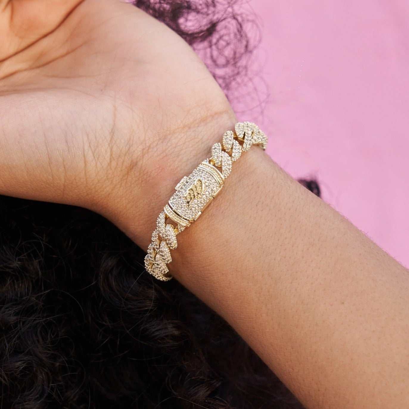 GLD Women Diamond Cuban Bracelet in Yellow Gold - 8.5 mm