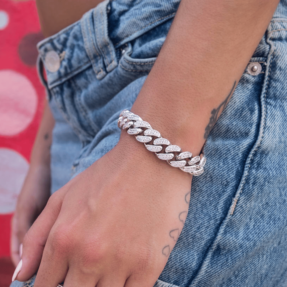 GLD Women Diamond Cuban Link Bracelet in White Gold - 12 mm