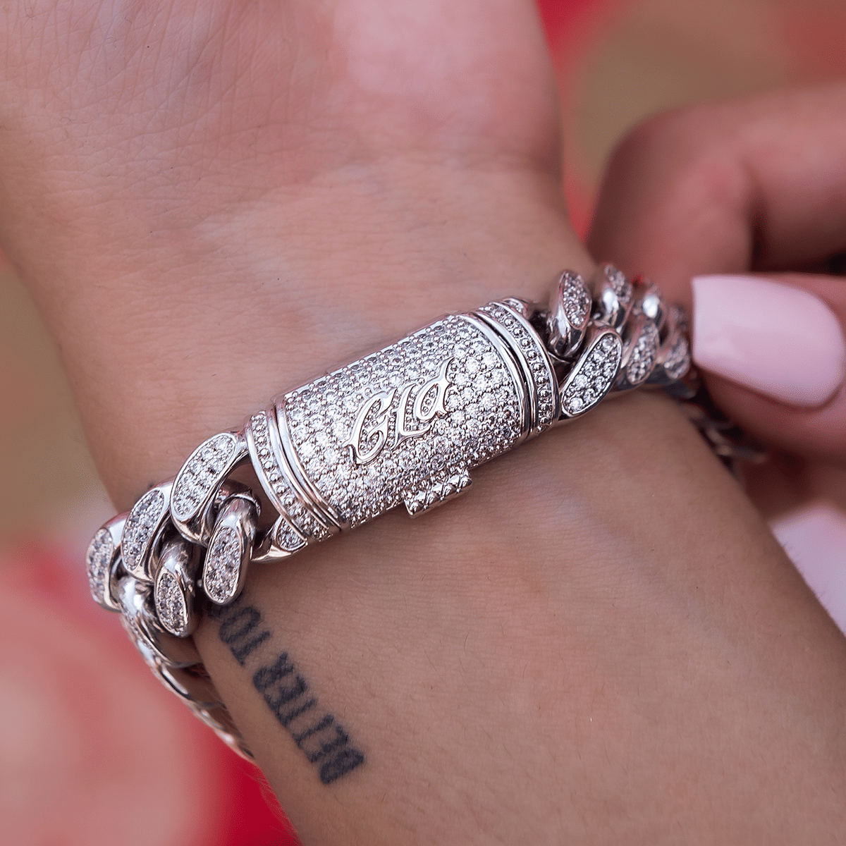 GLD Women Diamond Cuban Link Bracelet in White Gold - 12 mm
