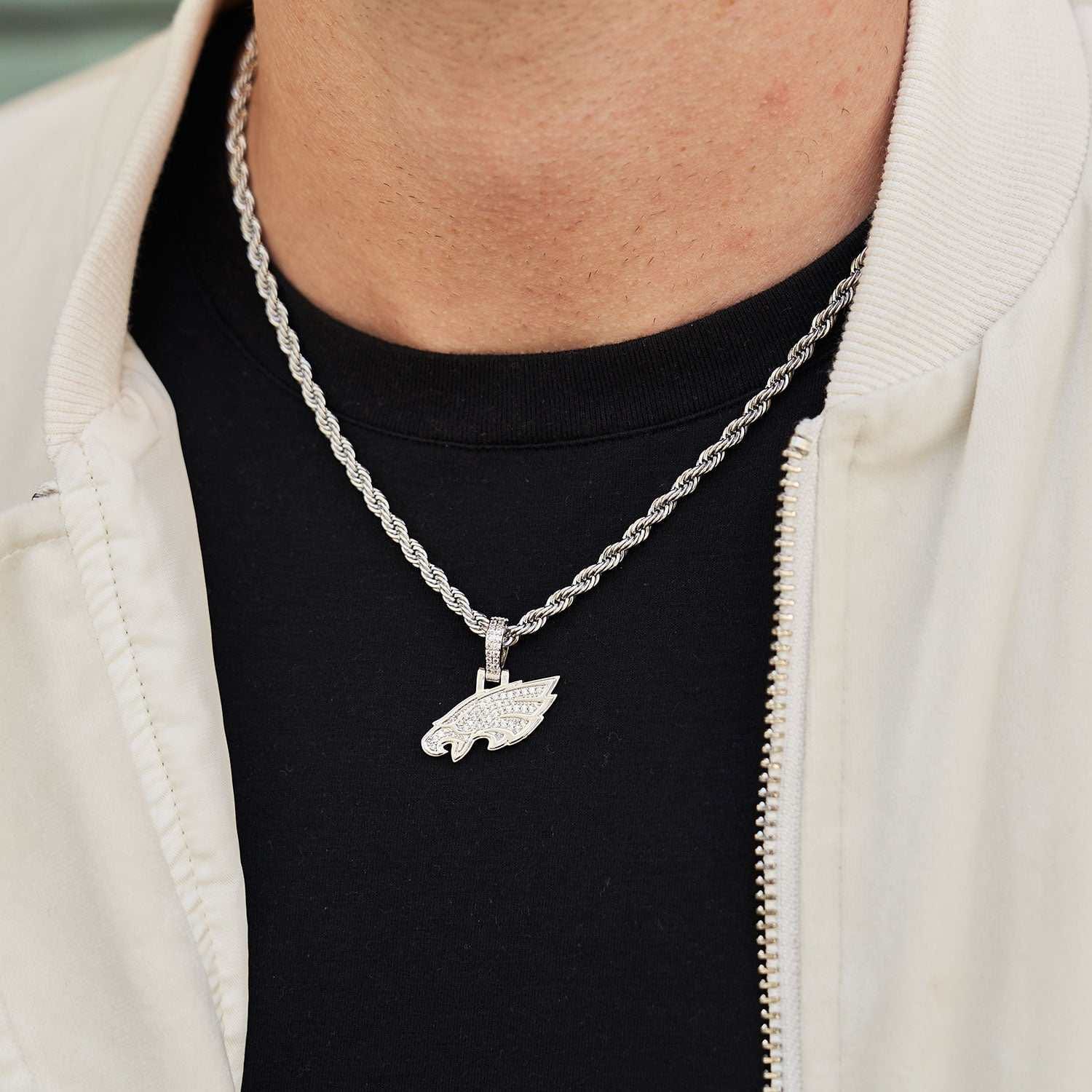GLD Men Philadelphia Eagles Official NFL Micro Logo Pendant - White Gold
