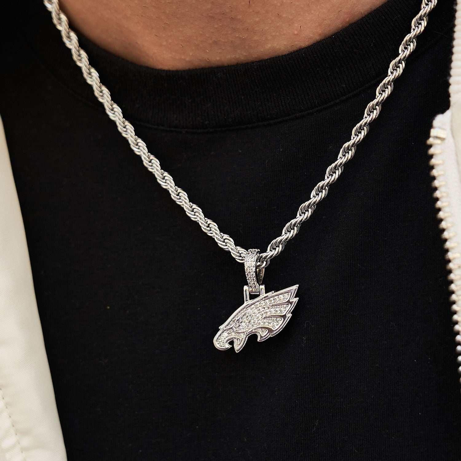 GLD Men Philadelphia Eagles Official NFL Micro Logo Pendant - White Gold