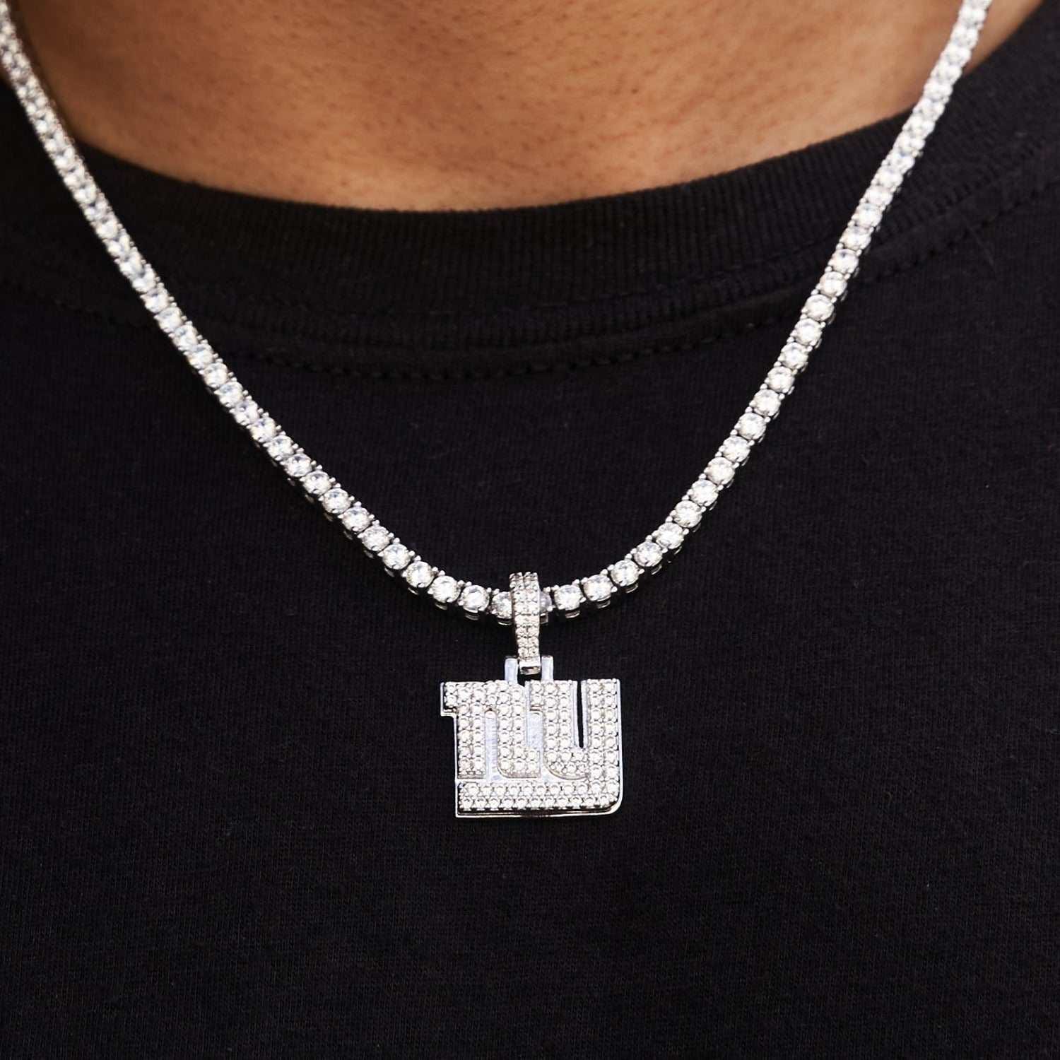 GLD Men New York Giants Official NFL Micro Logo Pendant - White Gold
