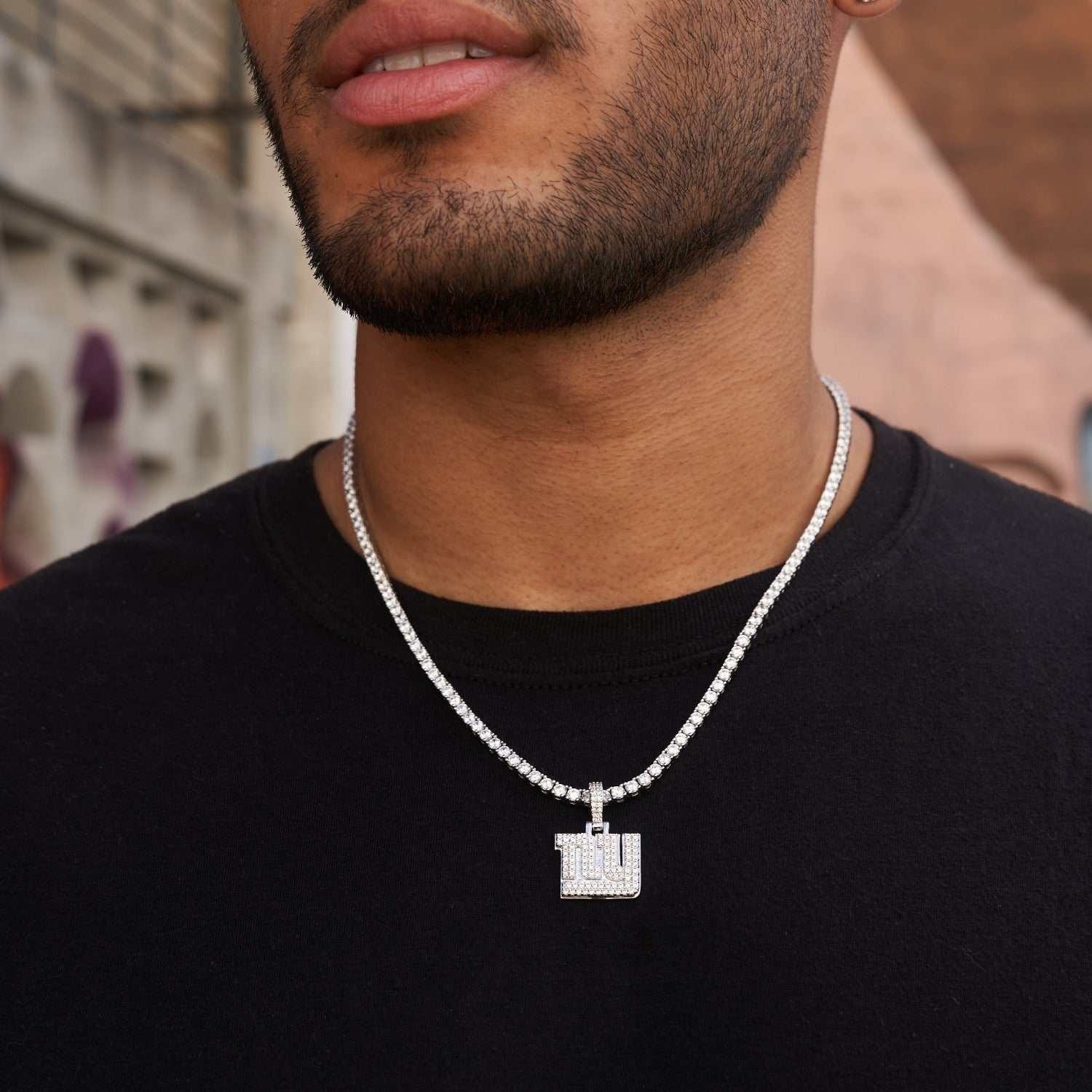 GLD Men New York Giants Official NFL Micro Logo Pendant - White Gold