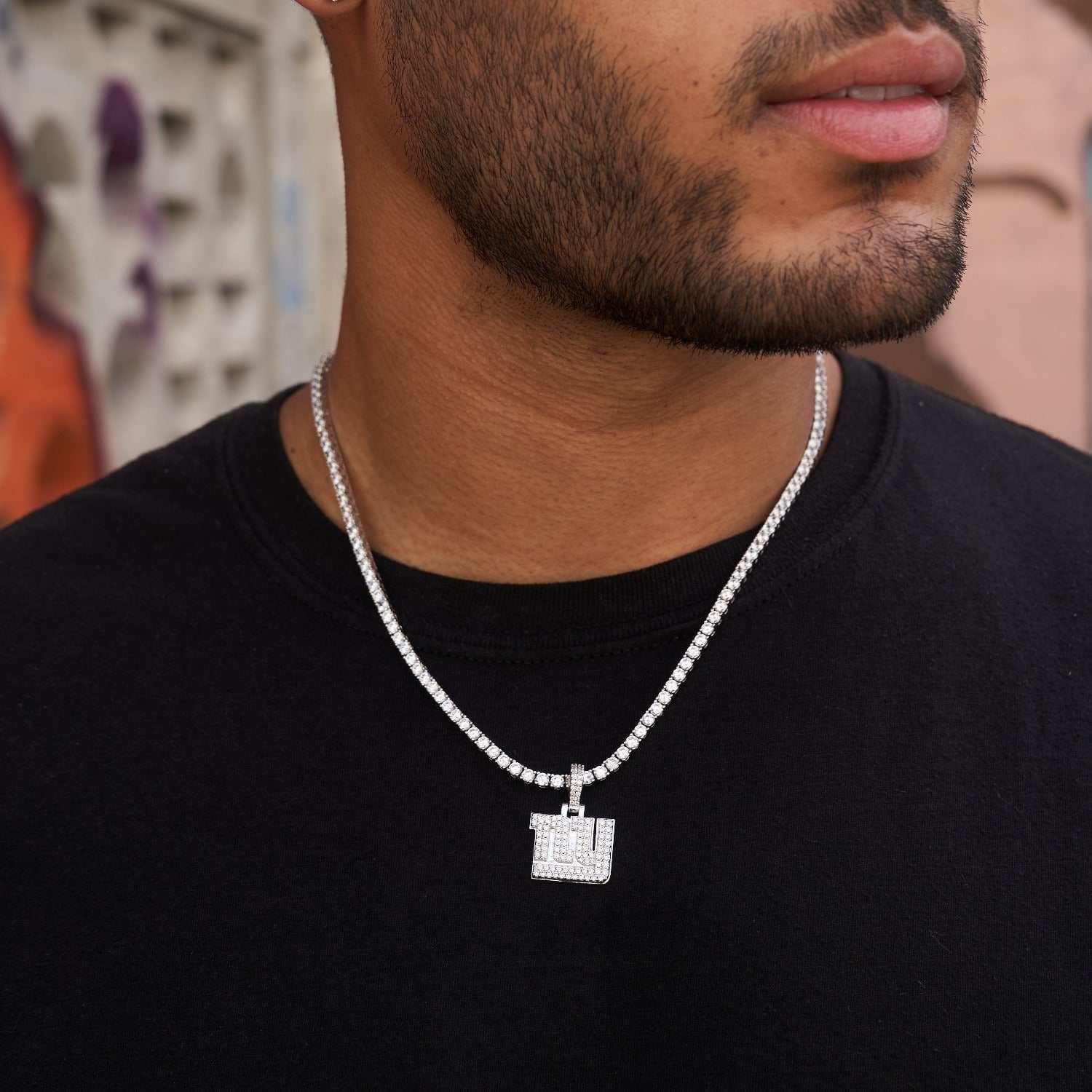 GLD Men New York Giants Official NFL Micro Logo Pendant - White Gold