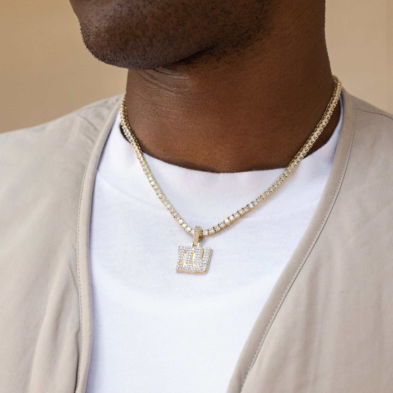GLD Men New York Giants Official NFL Micro Logo Pendant - Yellow Gold