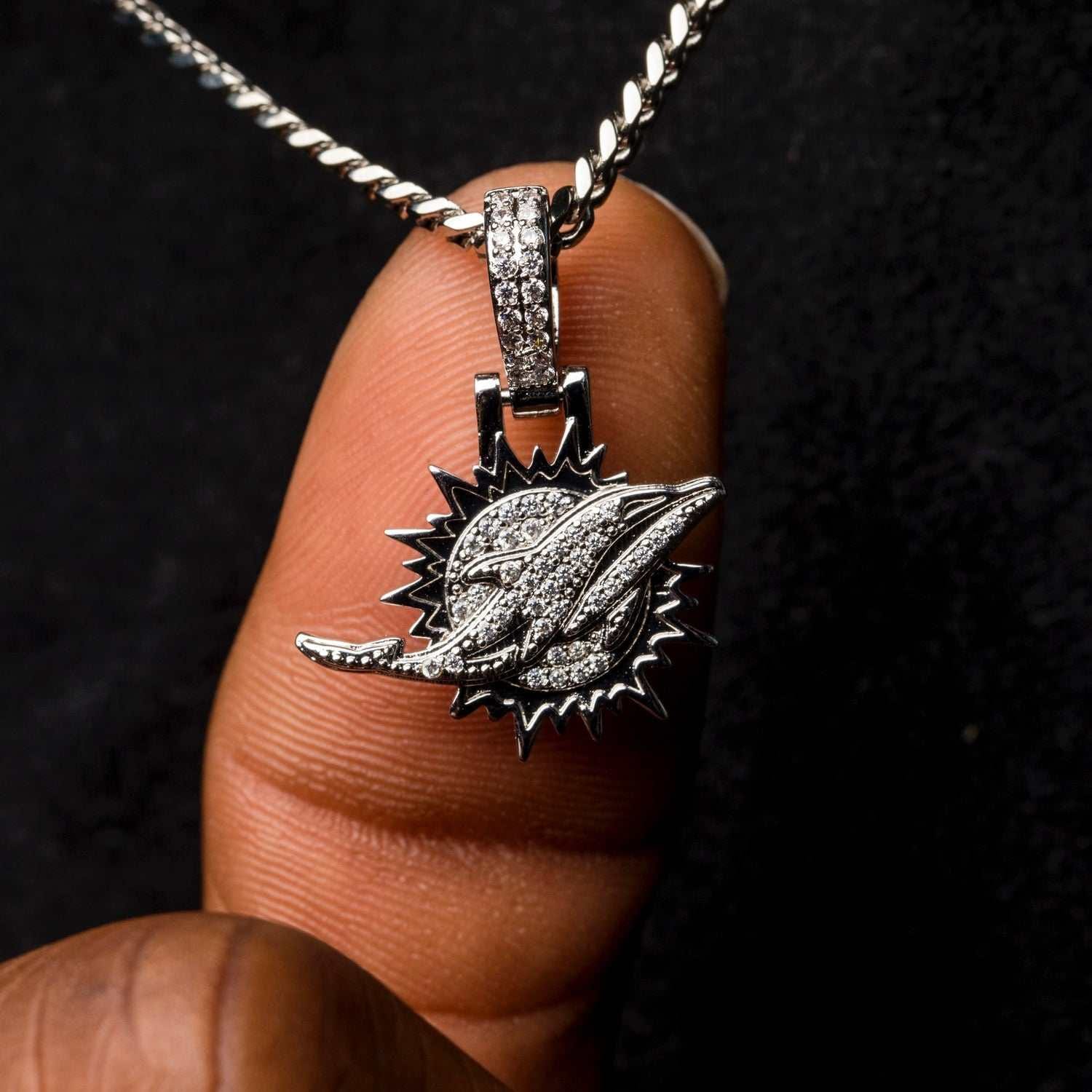 GLD Men Miami Dolphins Official NFL Micro Logo Pendant - White Gold