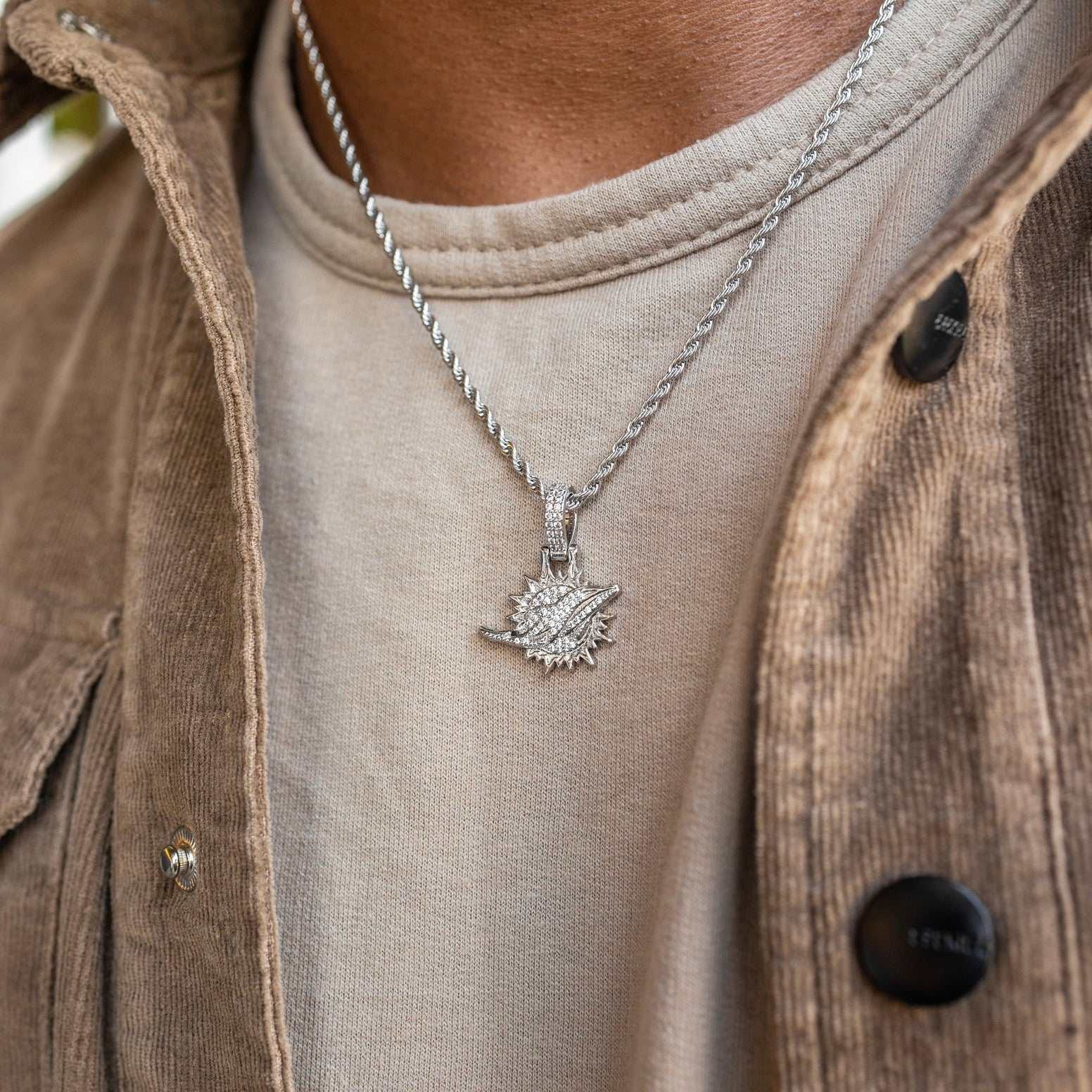 GLD Men Miami Dolphins Official NFL Micro Logo Pendant - White Gold