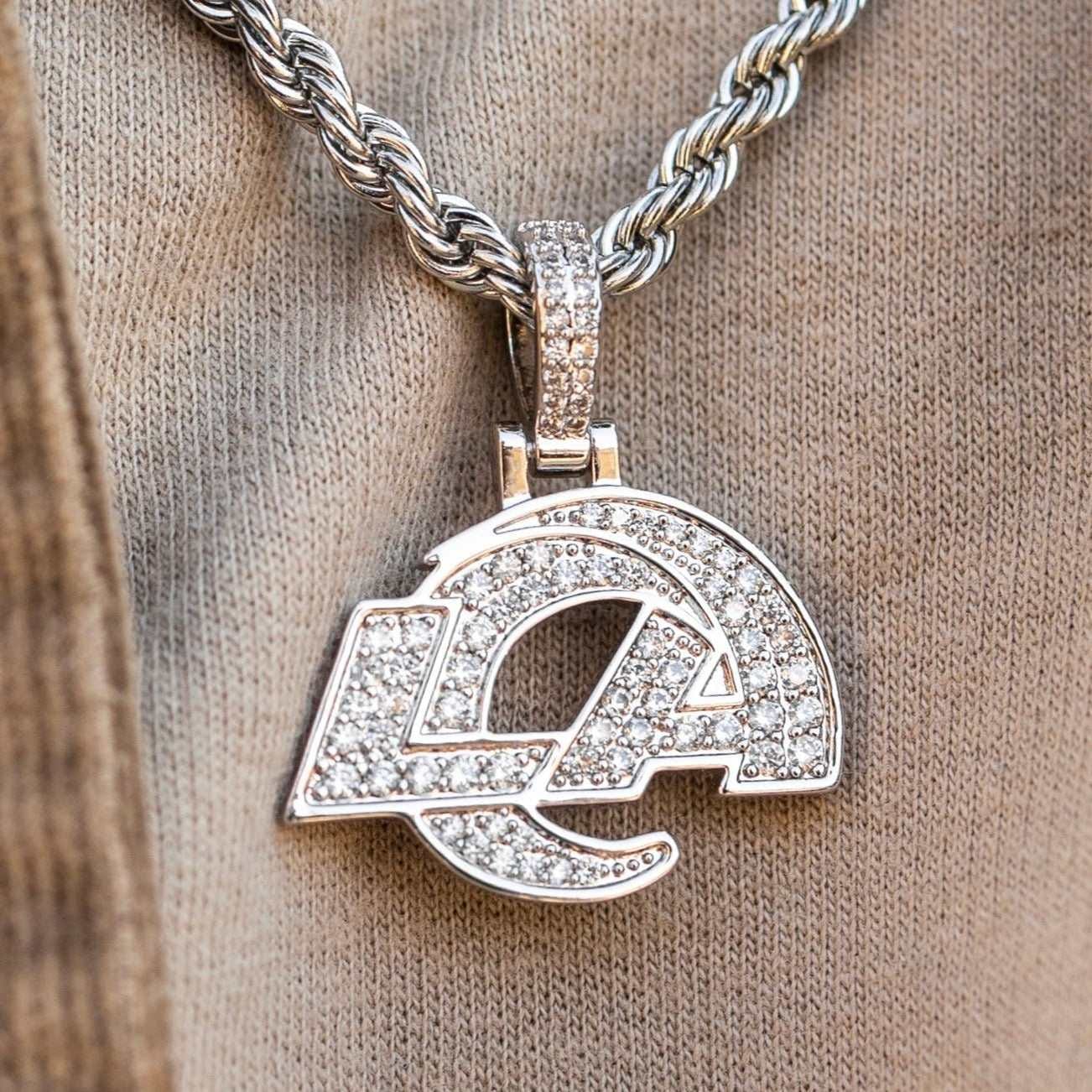 GLD Men Los Angeles Rams Official NFL Micro Logo Pendant - White Gold