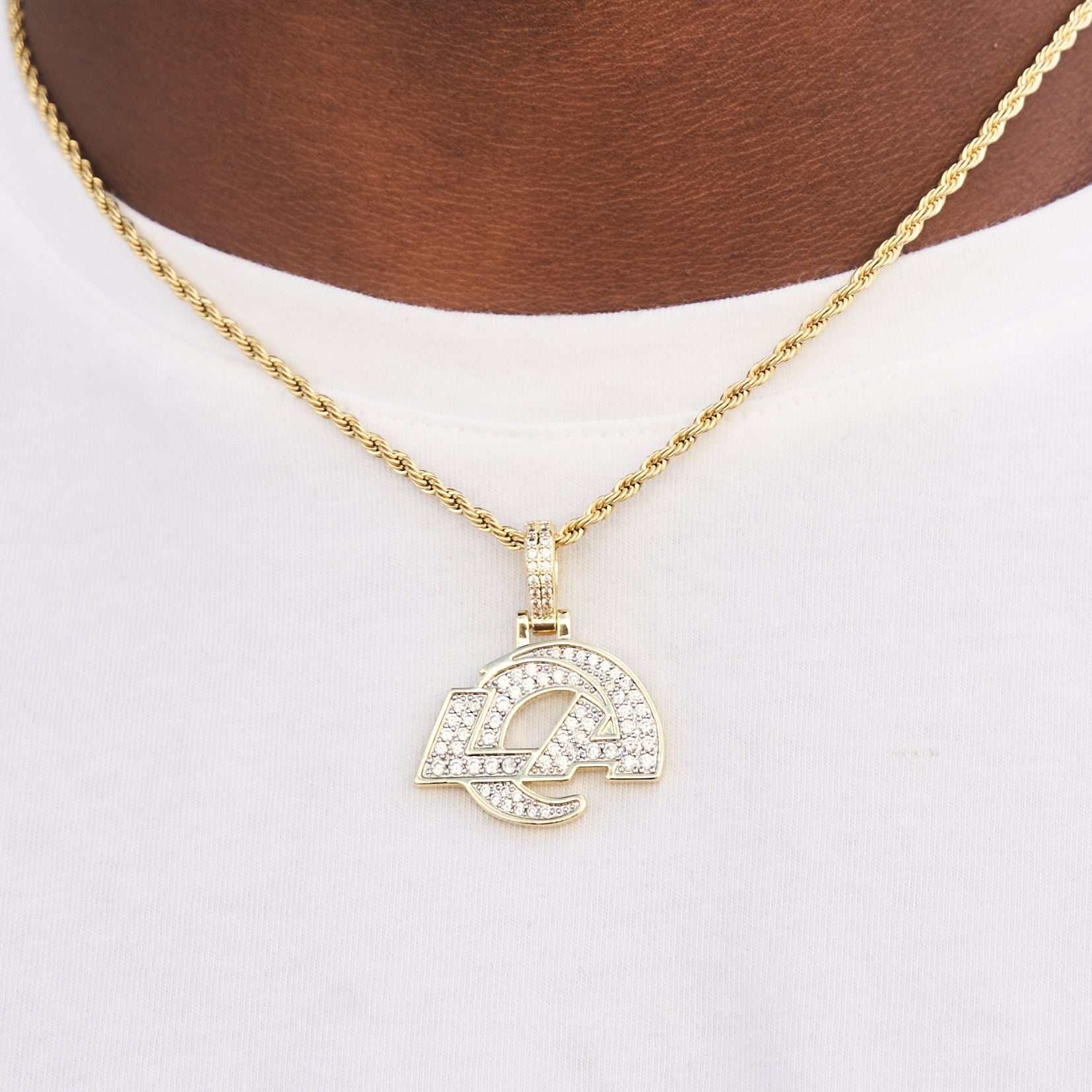 GLD Men Los Angeles Rams Official NFL Micro Logo Pendant - Yellow Gold