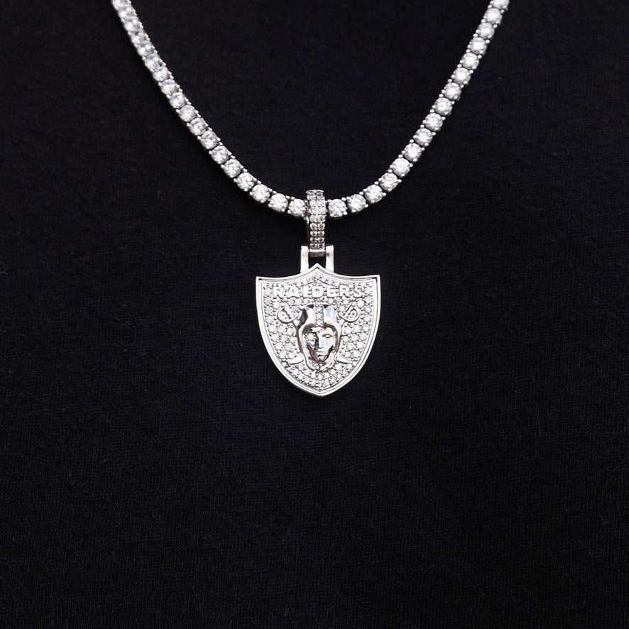 GLD Men Las Vegas Raiders Official NFL Micro Logo Pendant - White Gold