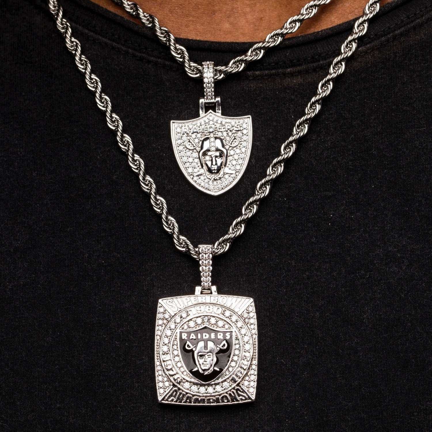 GLD Men Las Vegas Raiders Official NFL Micro Logo Pendant - White Gold