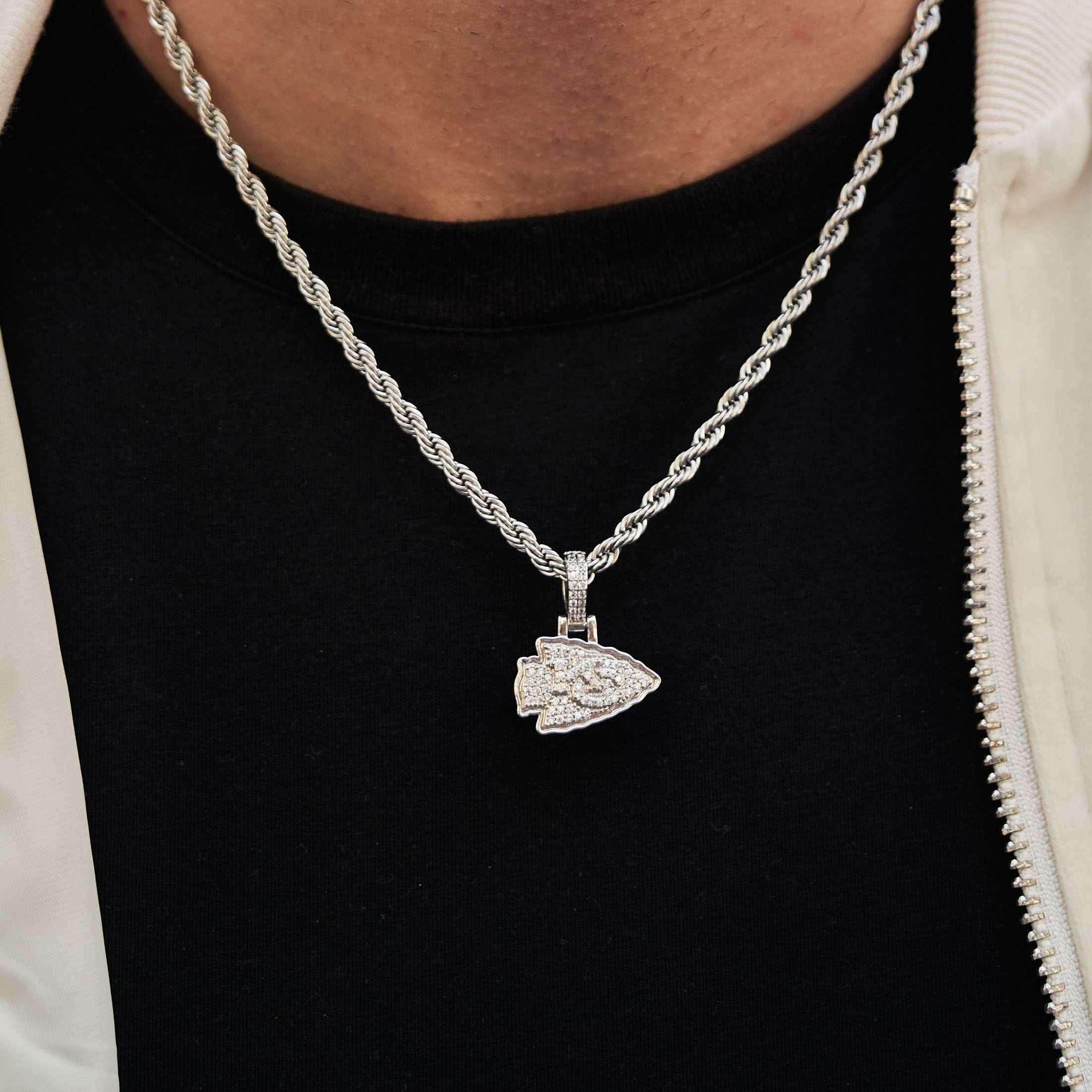 GLD Men Kansas City Chiefs Official NFL Micro Logo Pendant - White Gold