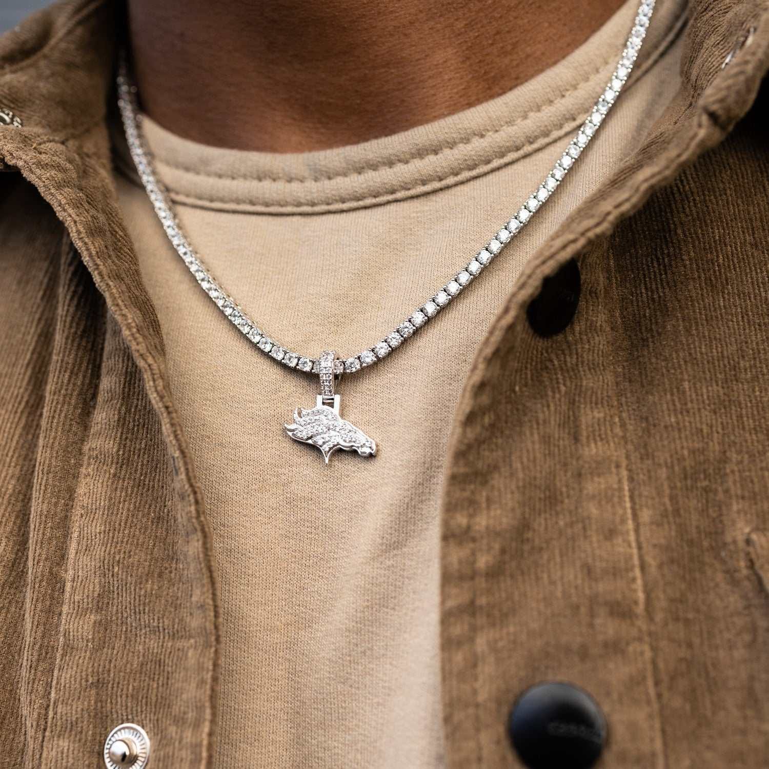 GLD Men Denver Broncos Official NFL Micro Logo Pendant - White Gold
