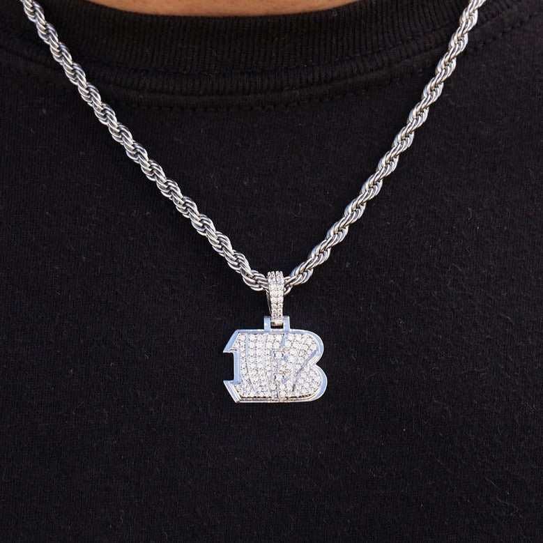 GLD Men Cincinnati Bengals Official NFL Micro Logo Pendant - White Gold