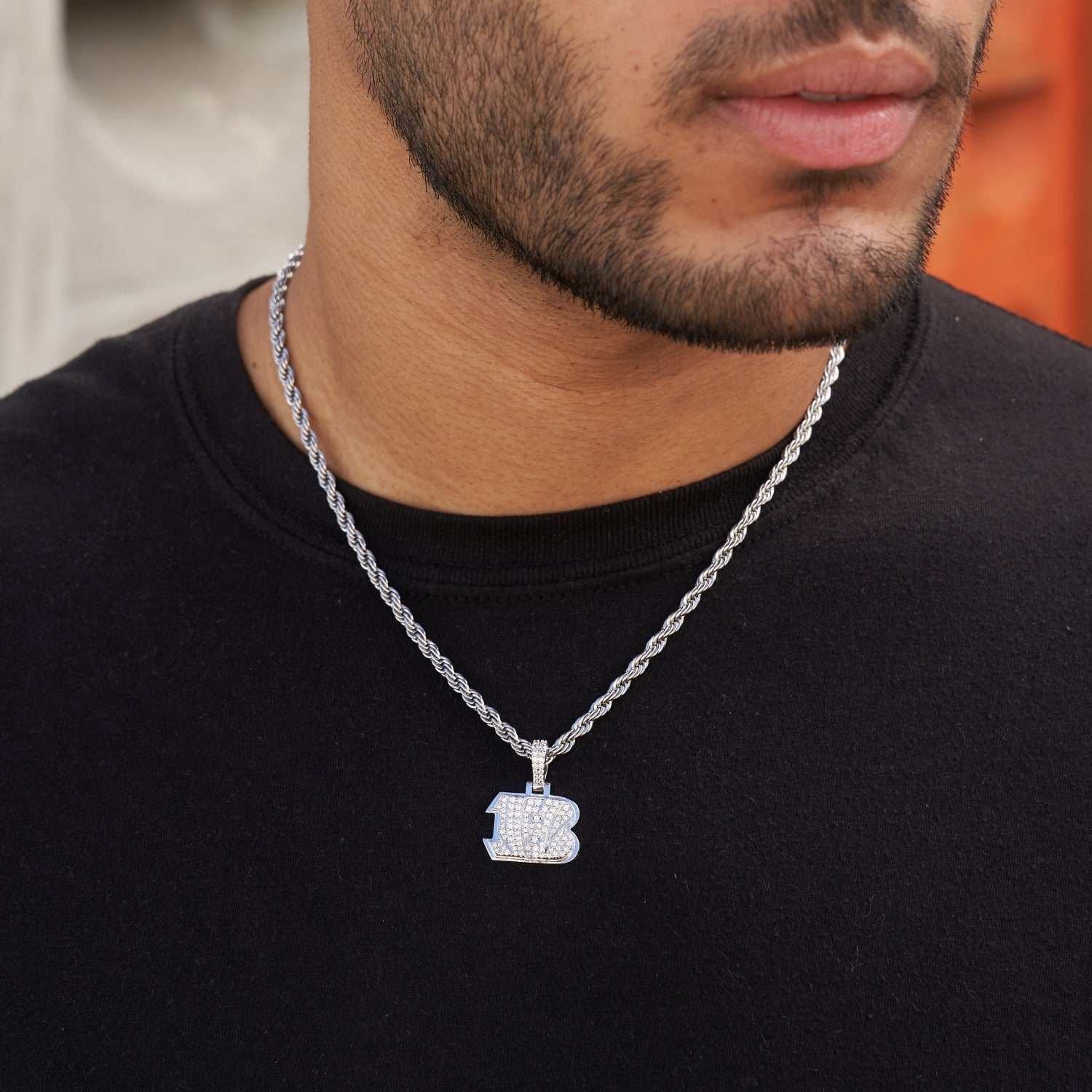 GLD Men Cincinnati Bengals Official NFL Micro Logo Pendant - White Gold