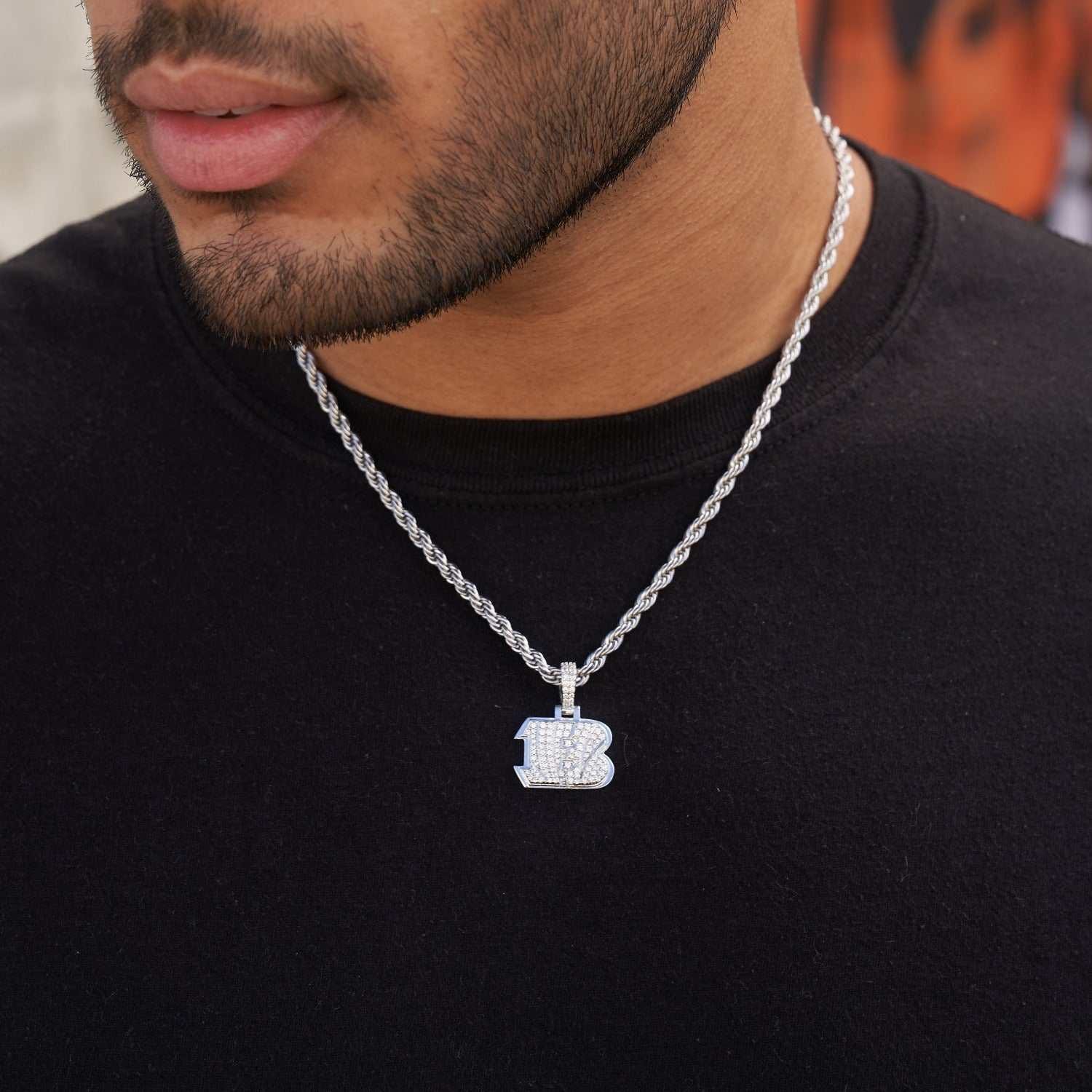 GLD Men Cincinnati Bengals Official NFL Micro Logo Pendant - White Gold