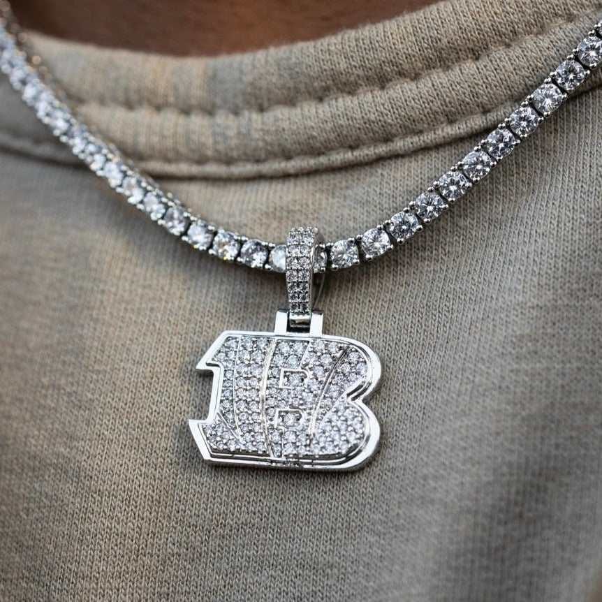 GLD Men Cincinnati Bengals Official NFL Micro Logo Pendant - White Gold