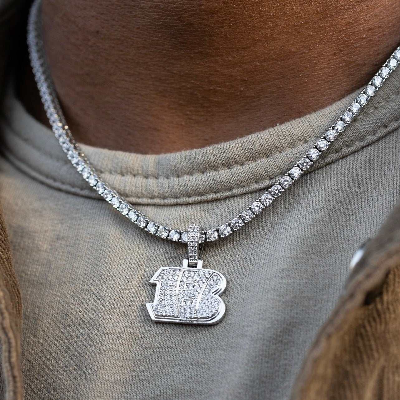 GLD Men Cincinnati Bengals Official NFL Micro Logo Pendant - White Gold