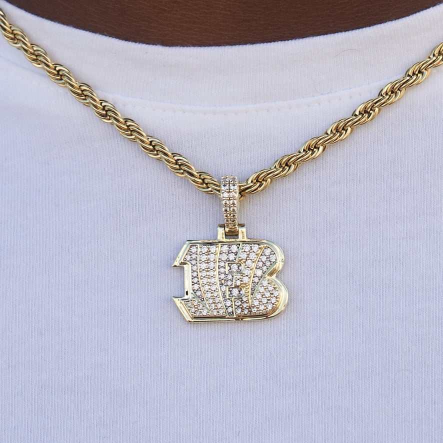 GLD Men Cincinnati Bengals Official NFL Micro Logo Pendant - Yellow Gold