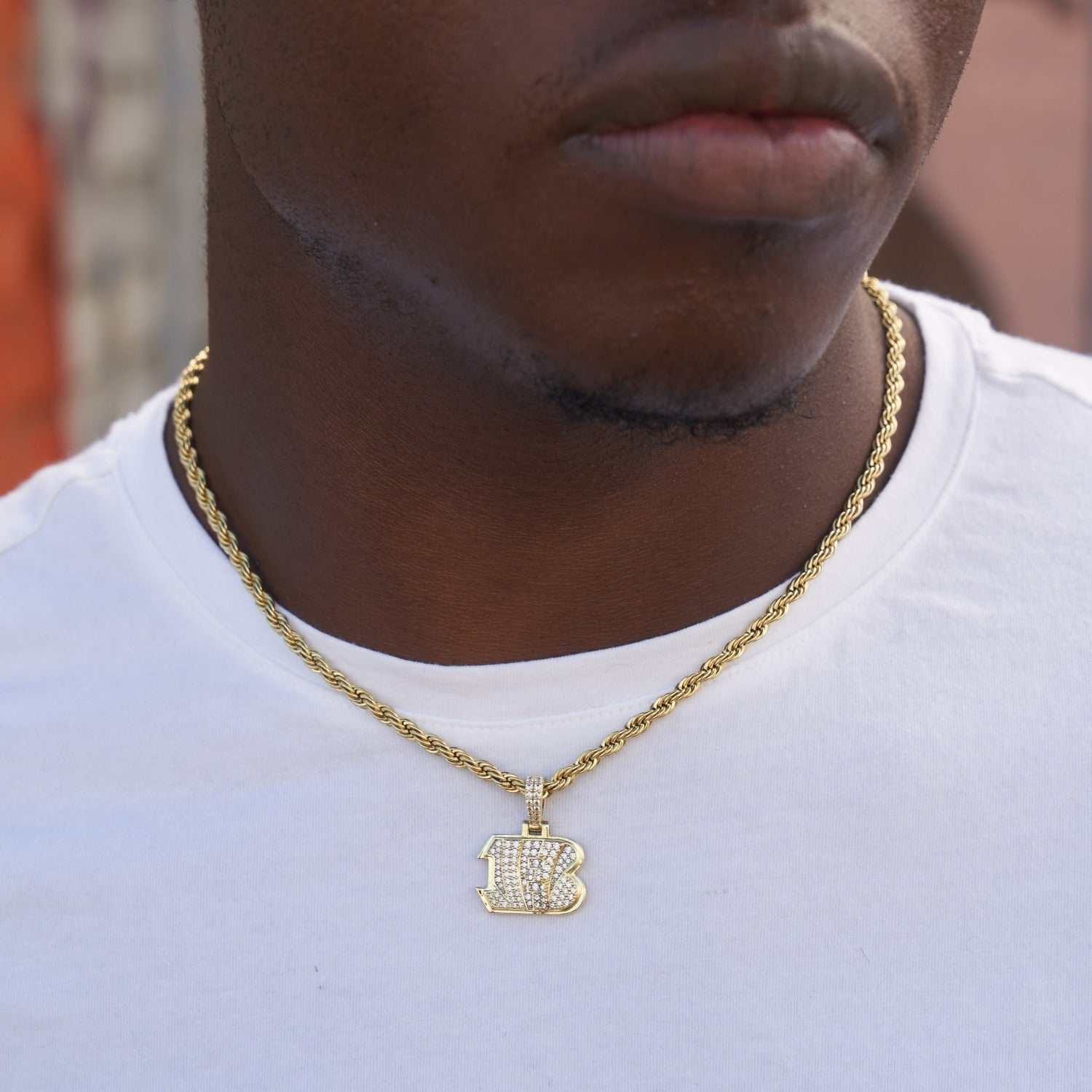 GLD Men Cincinnati Bengals Official NFL Micro Logo Pendant - Yellow Gold