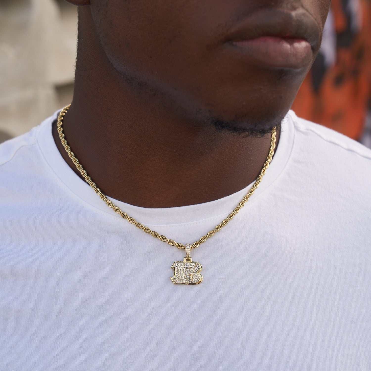 GLD Men Cincinnati Bengals Official NFL Micro Logo Pendant - Yellow Gold