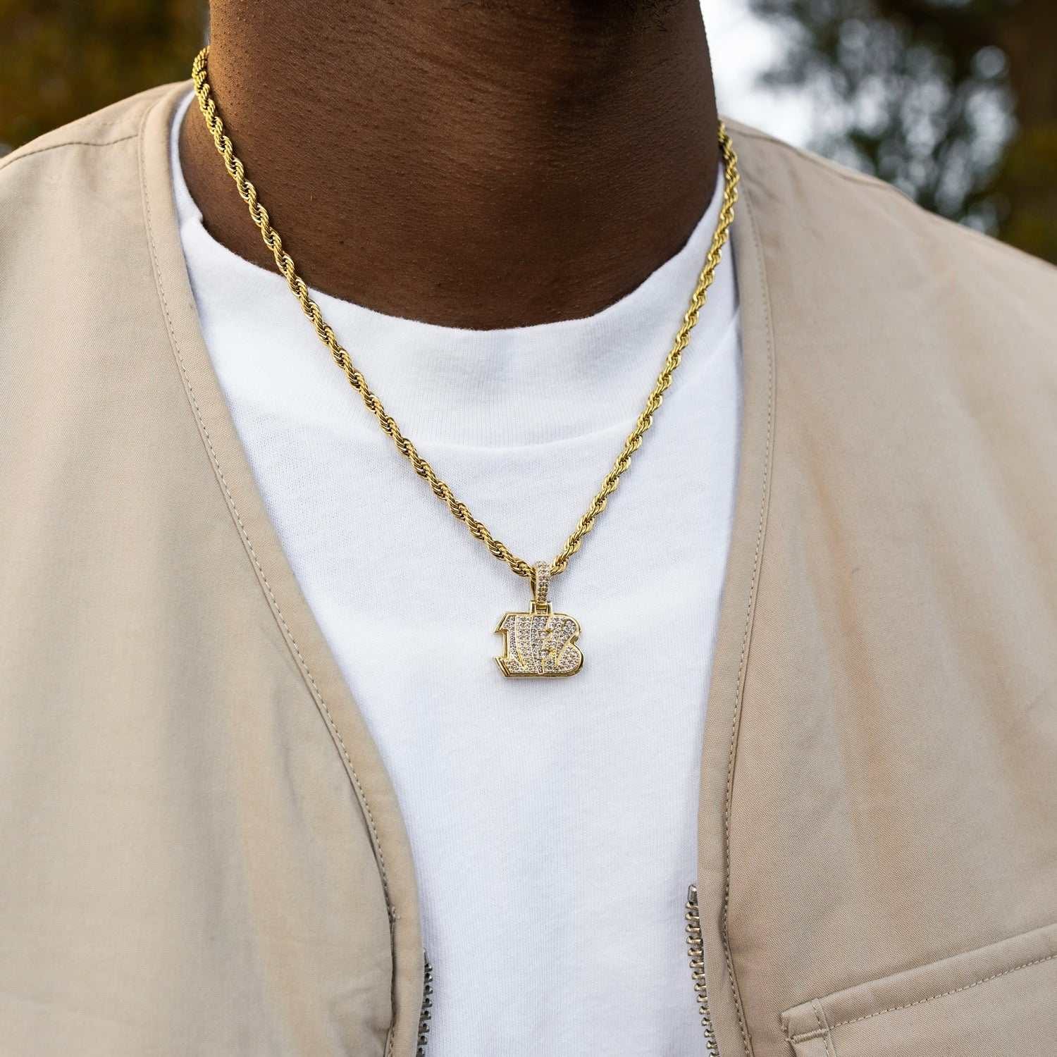 GLD Men Cincinnati Bengals Official NFL Micro Logo Pendant - Yellow Gold
