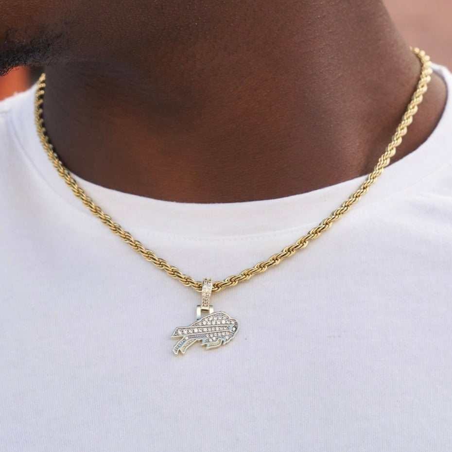 GLD Men Buffalo Bills Official NFL Micro Logo Pendant - Yellow Gold