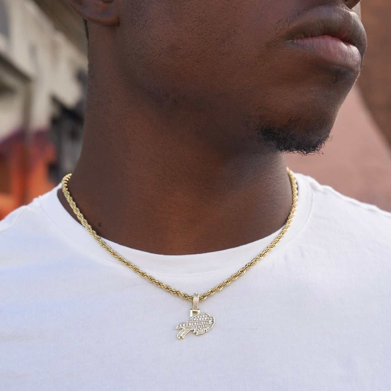 GLD Men Buffalo Bills Official NFL Micro Logo Pendant - Yellow Gold